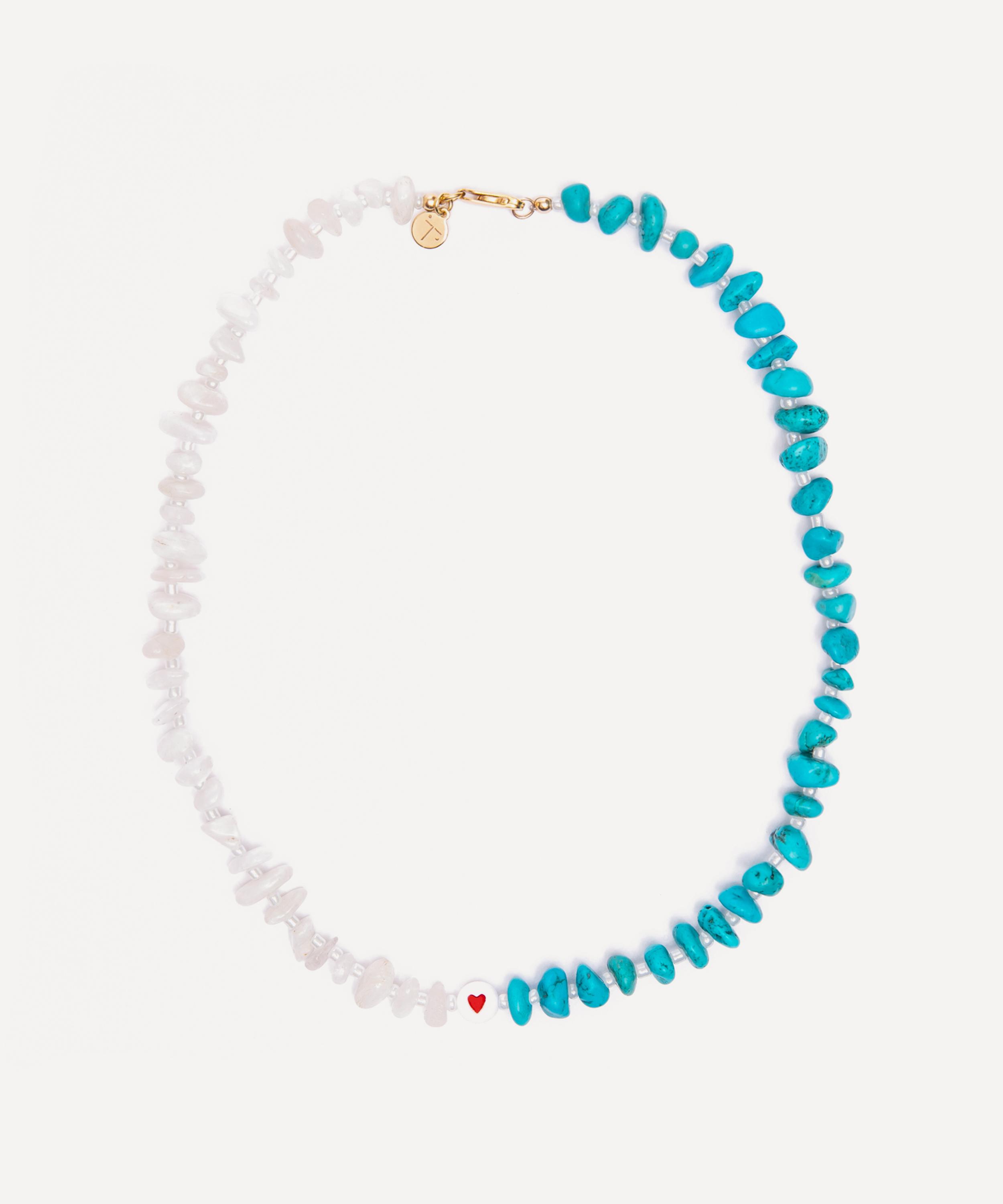 Tbalance Crystals Flow Moonstone And Turquoise Crystal Healing Gemstone Necklace In Multi