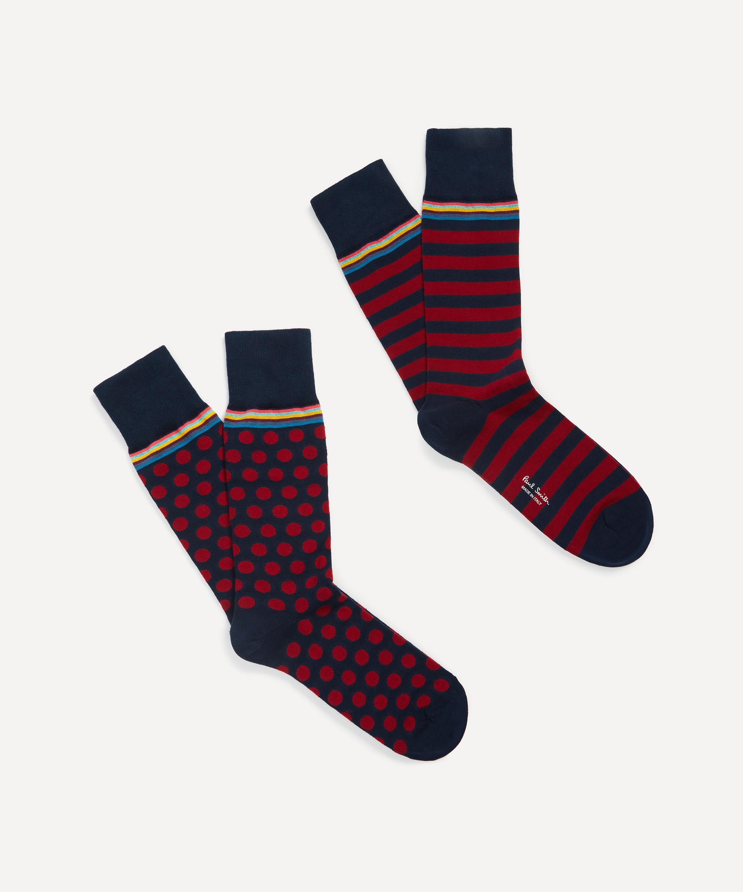 Paul Smith Mens Polka Dot Stripe Socks Pack Of Two In Blue