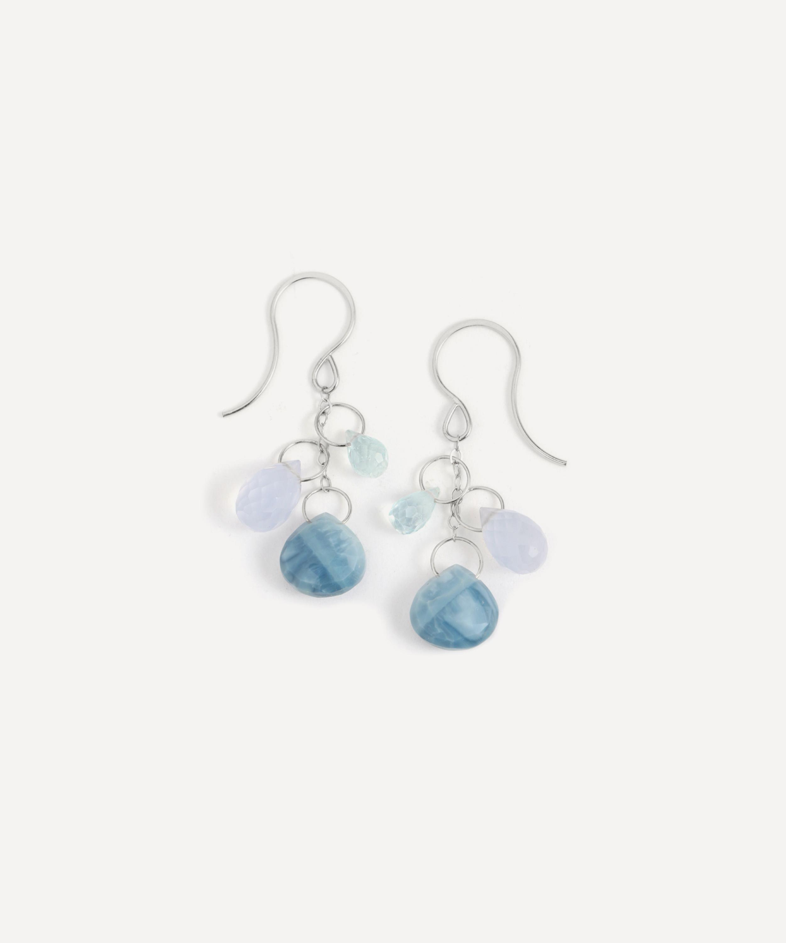 Melissa Joy Manning Sterling Silver Triple Blue Mix Drop Earrings