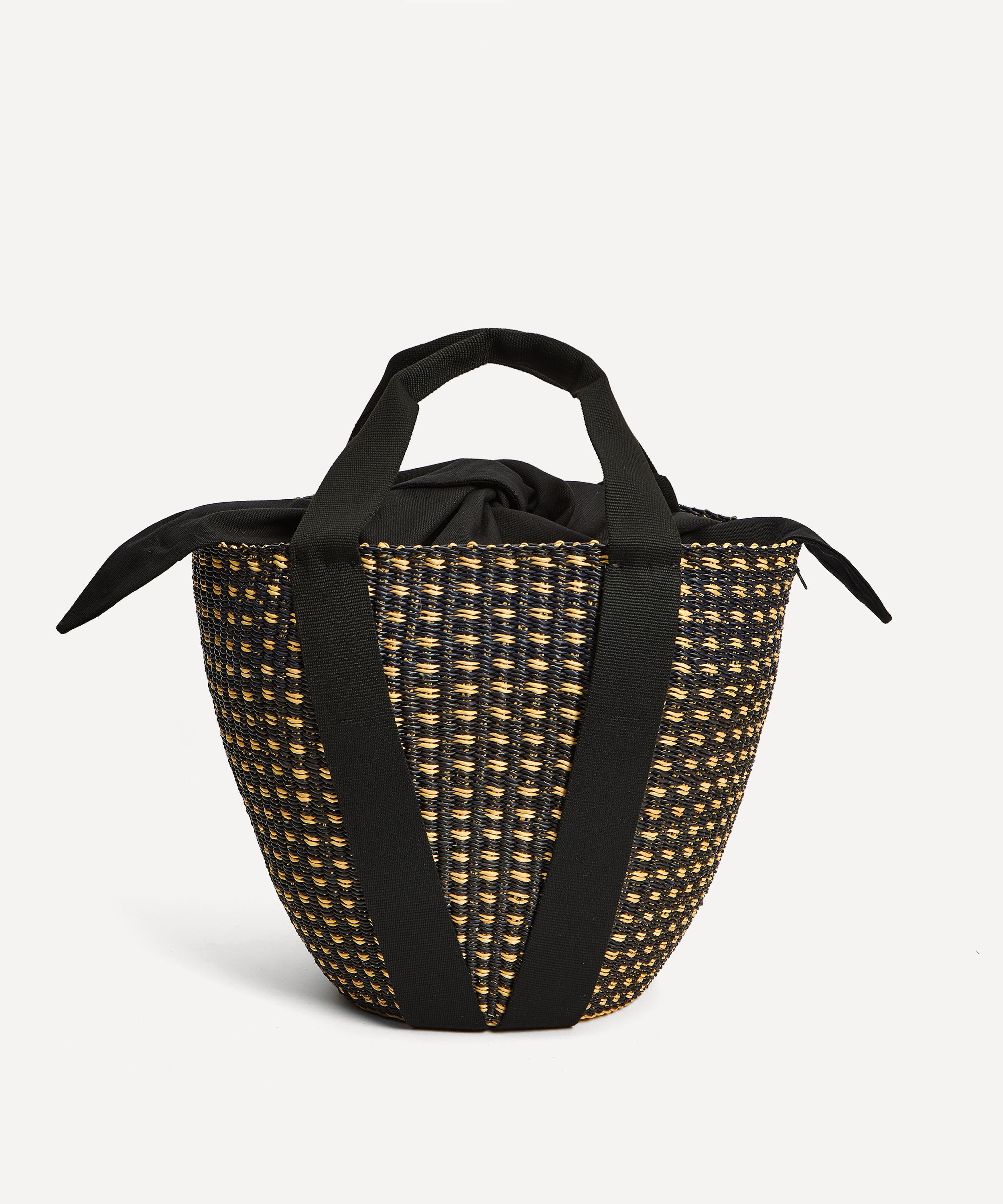 Shop Muu Women's Kaia Dot Woven Straw And Cotton Basket Tote Bag
