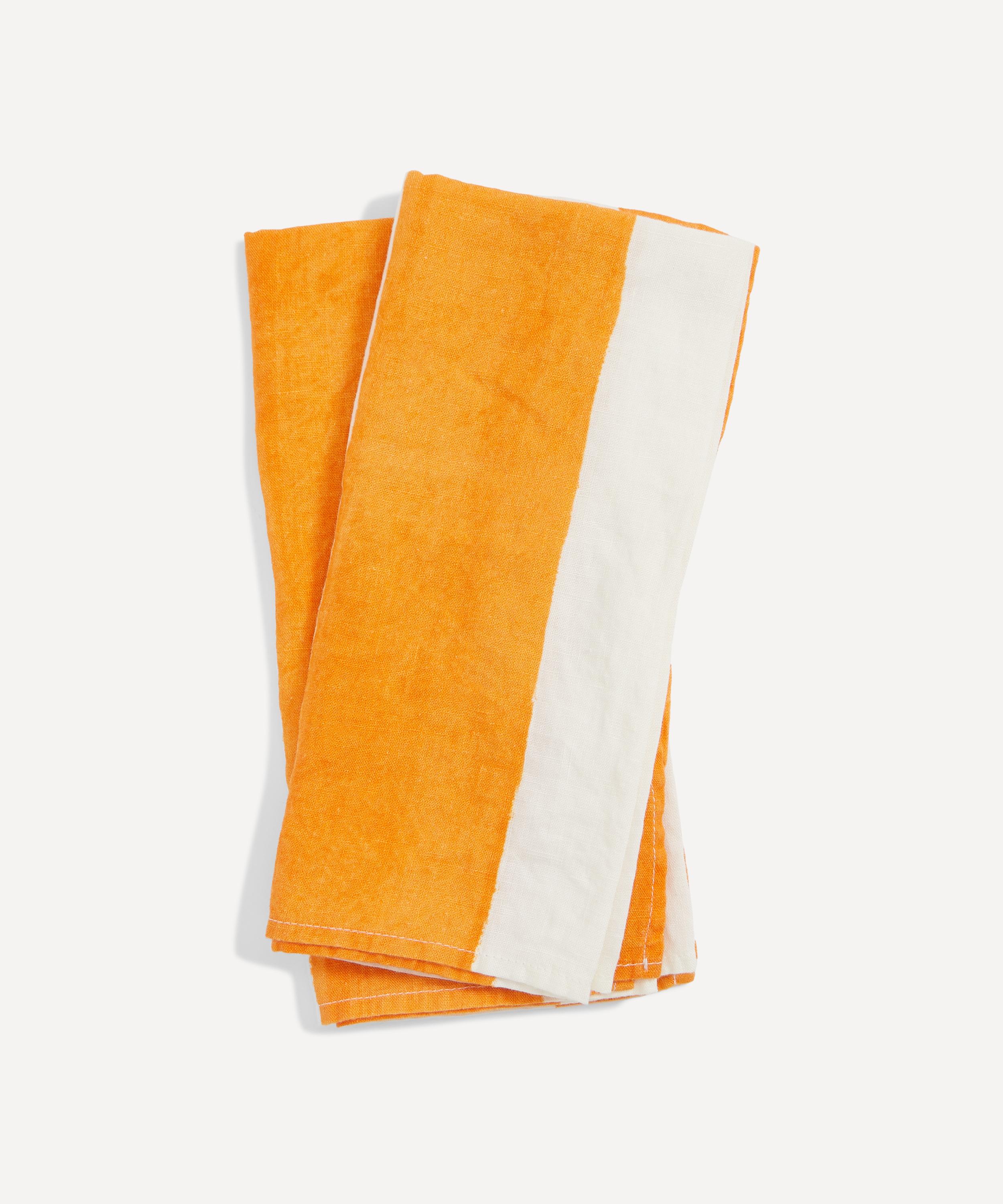 Summerill & Bishop Orange Stripe Linen Napkins Set Of Two