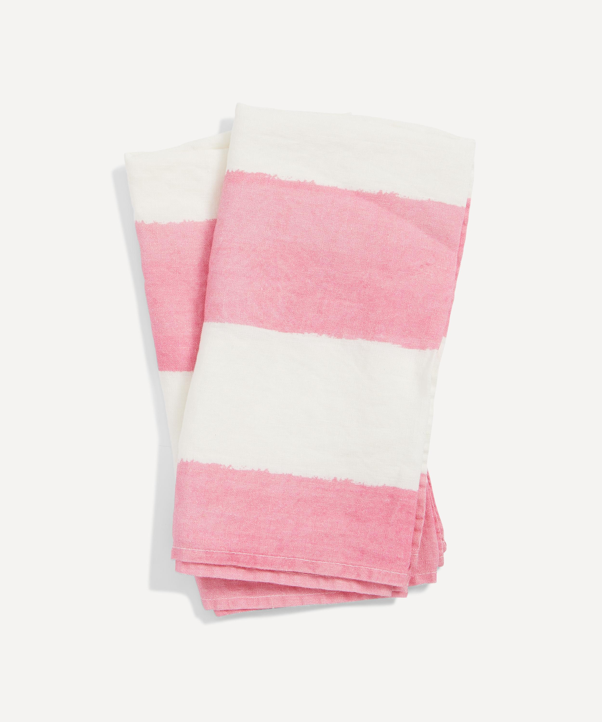 Summerill & Bishop Rose Pink Stripe Linen Napkins Set Of Two