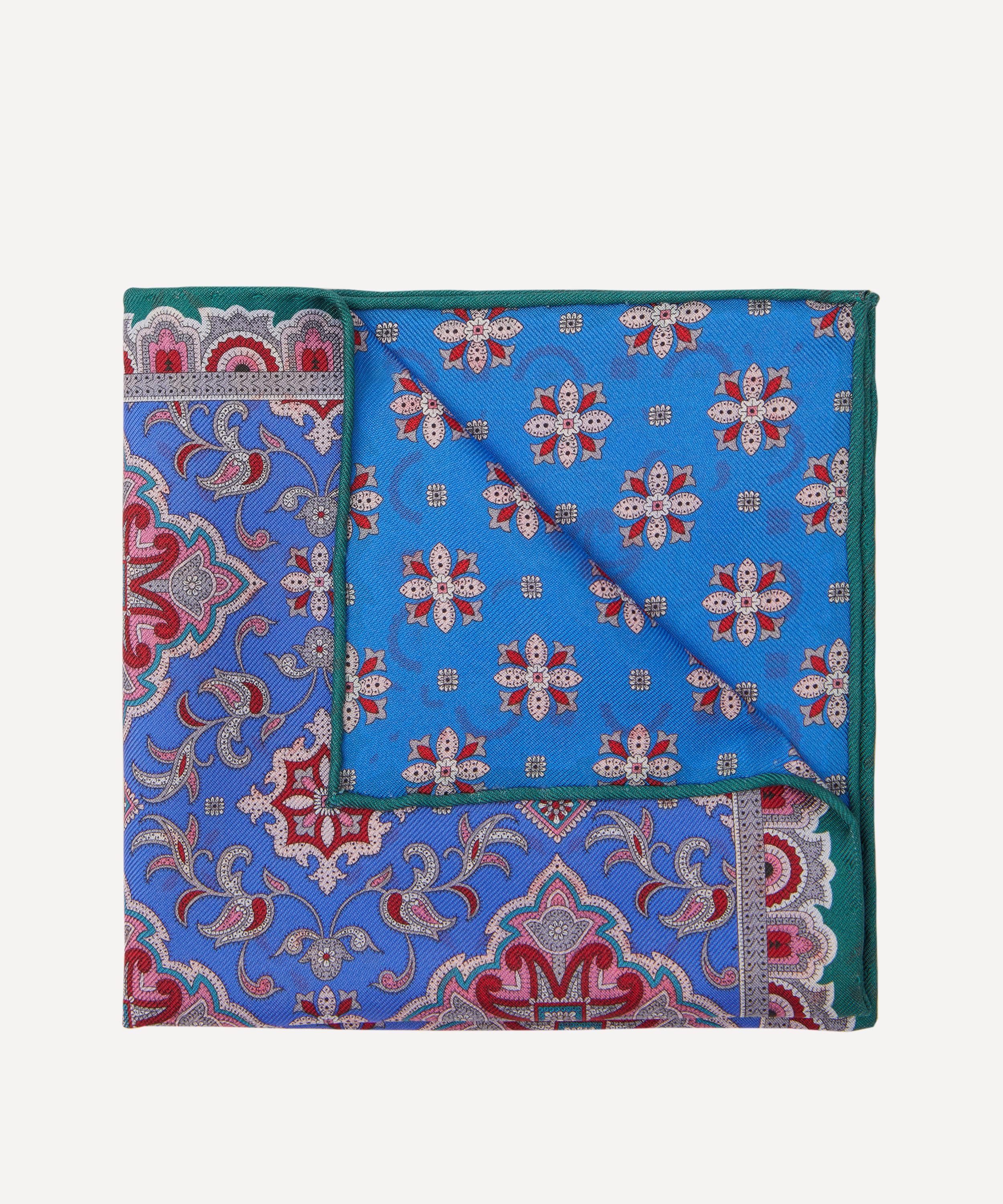 Liberty Chatsworth Double-sided Printed Silk Pocket Square In Blue