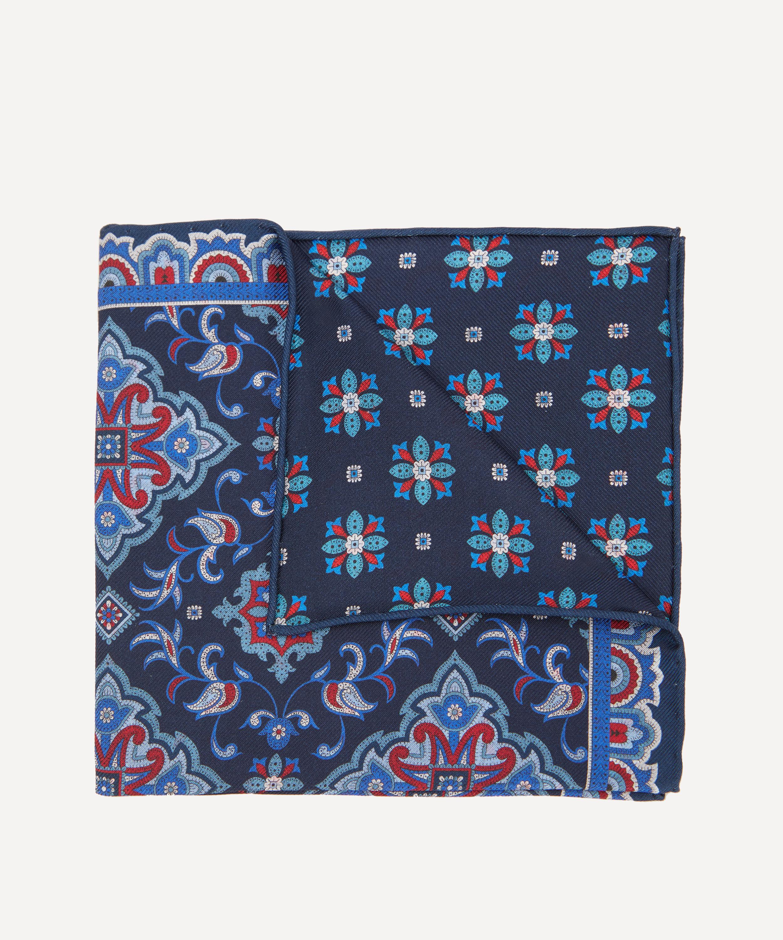 Liberty Chatsworth Double-sided Printed Silk Pocket Square In Navy