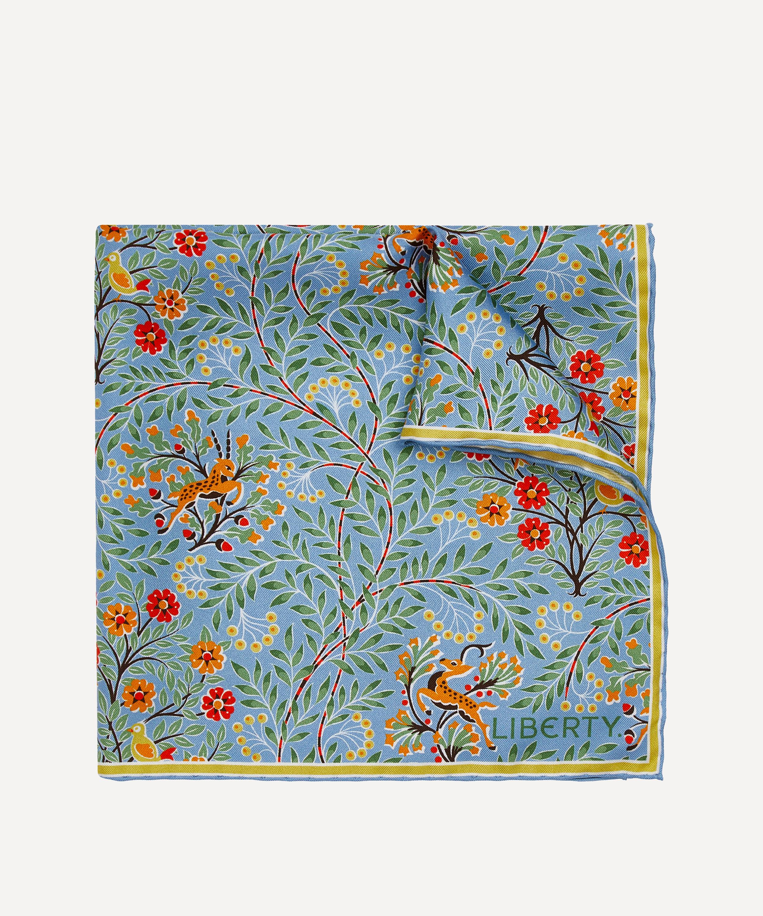Liberty Mens Sonny's Tree Printed Silk Pocket Square In Light Blue