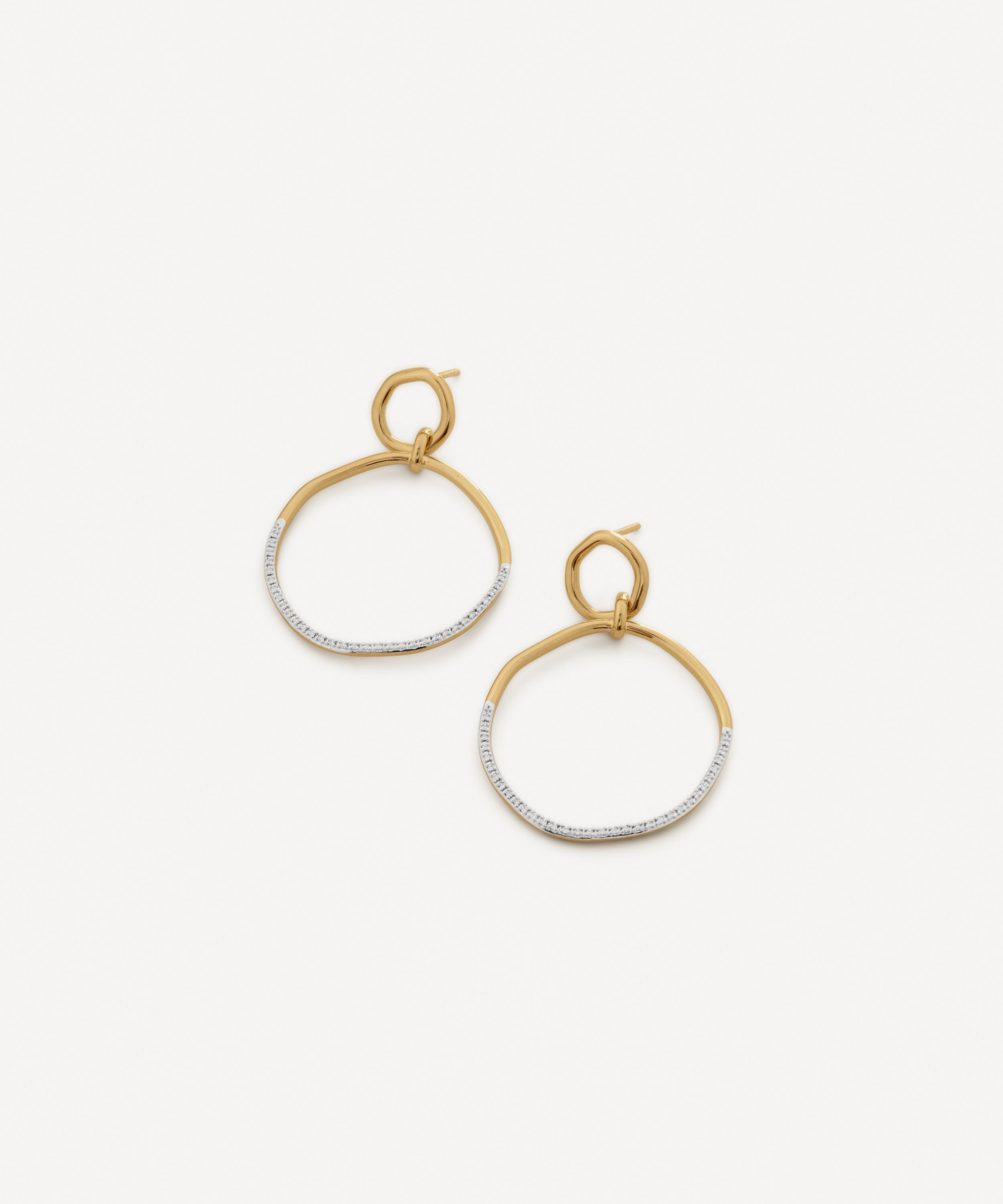 Monica Vinader 18ct Gold-plated Vermeil Silver Riva Diamond Ripple Cocktail Hoop Earrings In Gold