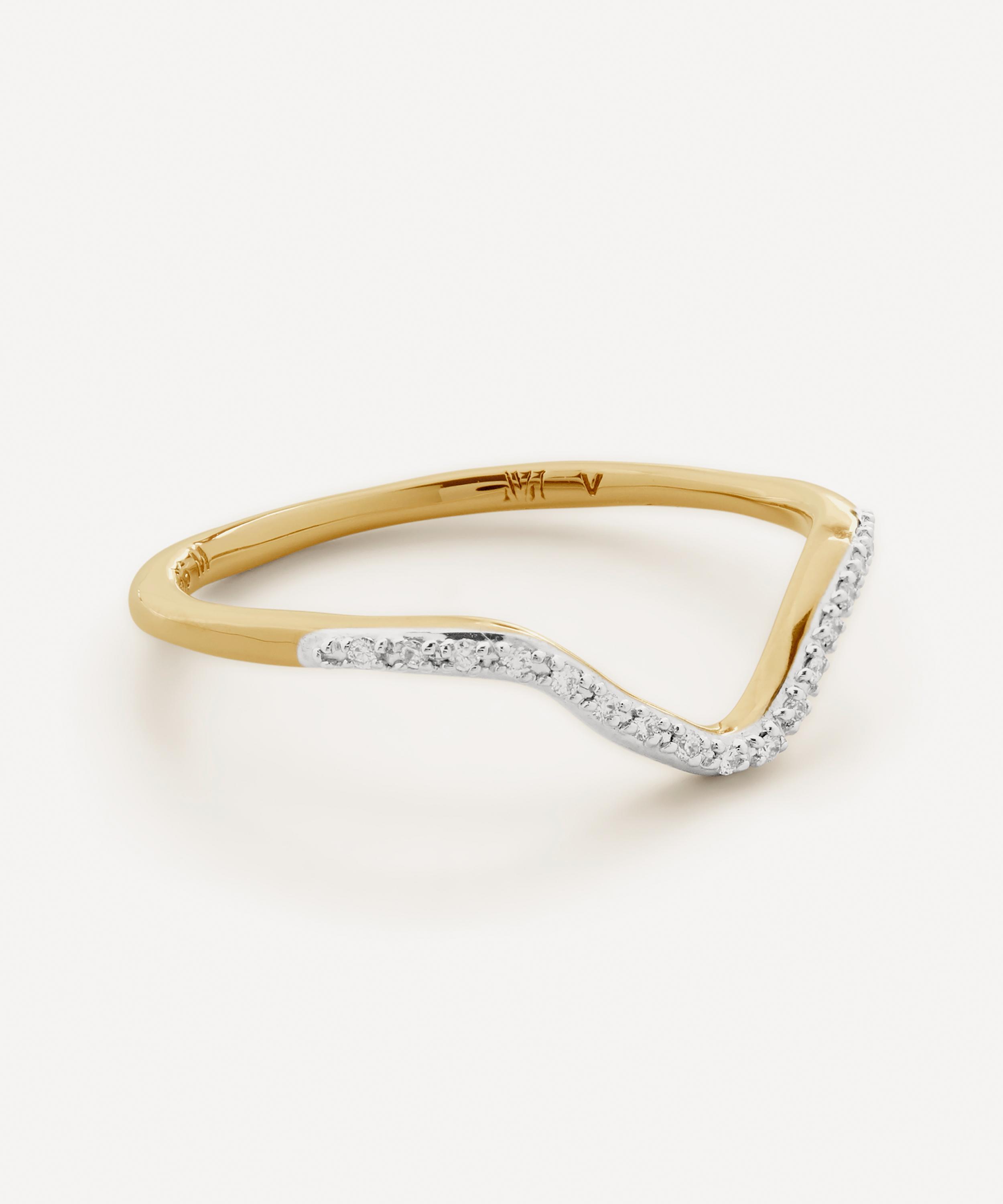 Monica Vinader 18ct Gold-Plated Vermeil Silver Riva Diamond Wishbone Stacking Ring Luxury Christmas Gift / Present