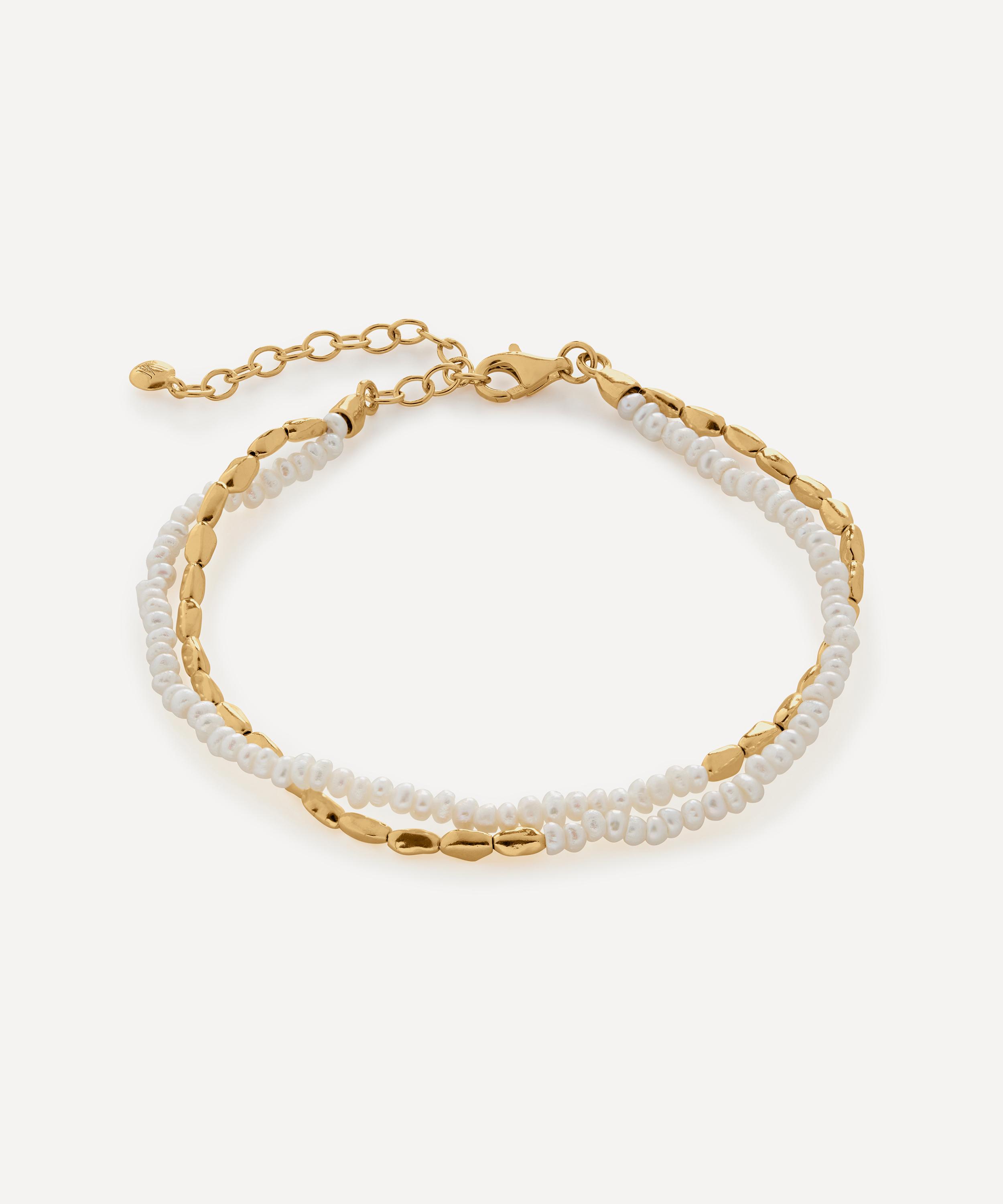 Monica Vinader 18ct Gold-Plated Vermeil Silver Mini Nugget Pearl Beaded Bracelet Multi Luxury