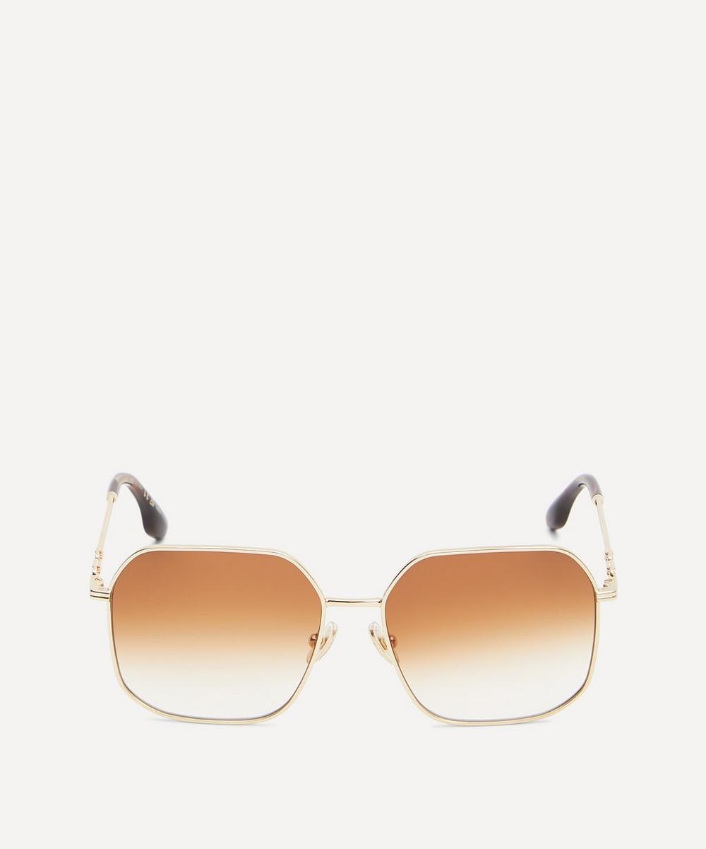 Victoria Beckham Chain Square Metal Sunglasses In Golden Honey