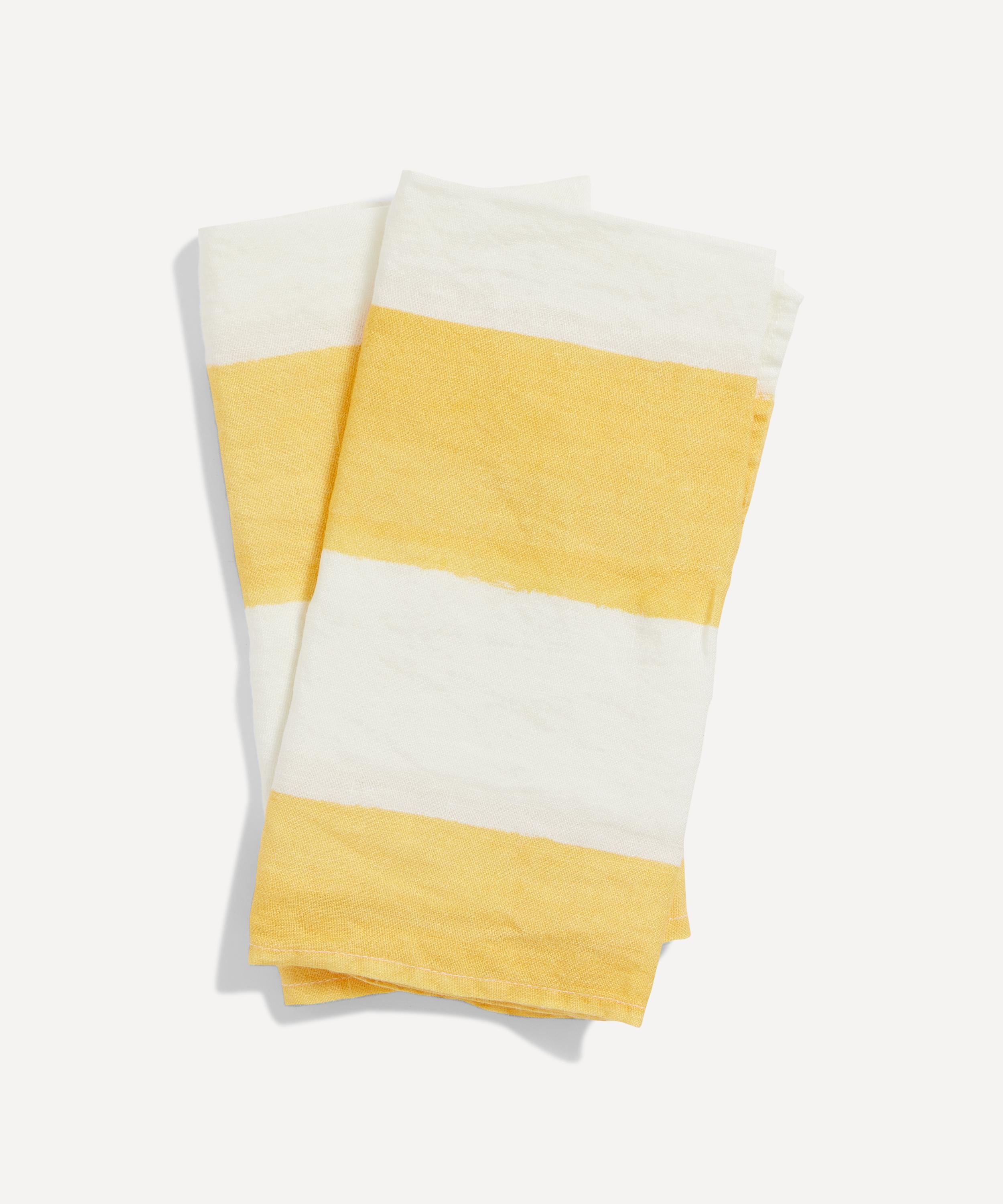 Summerill & Bishop Lemon Yellow Stripe Linen Napkins Set Of Two