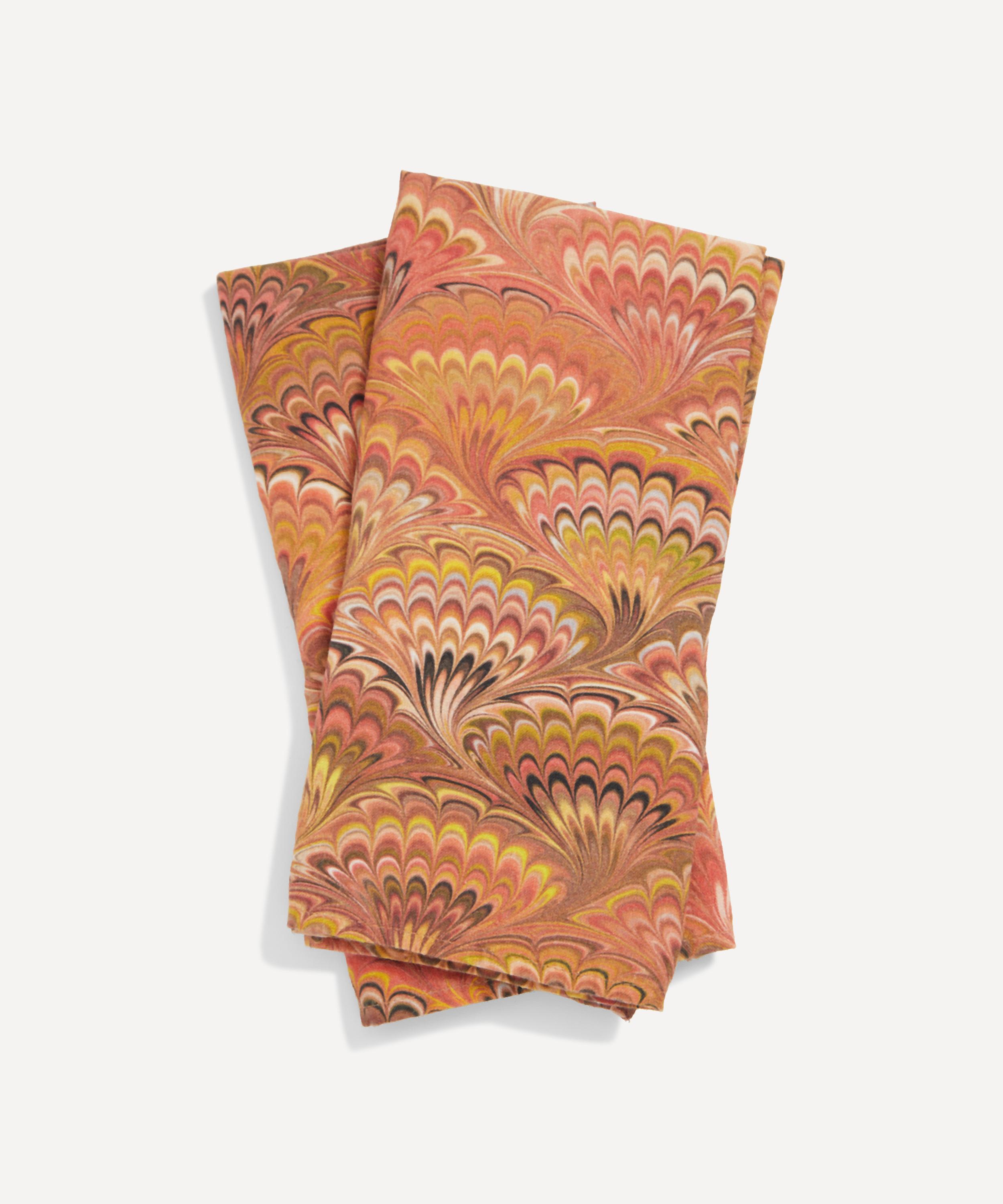 Summerill & Bishop Red, Yellow, Pink & Orange Marble Linen Napkins Set Of Two