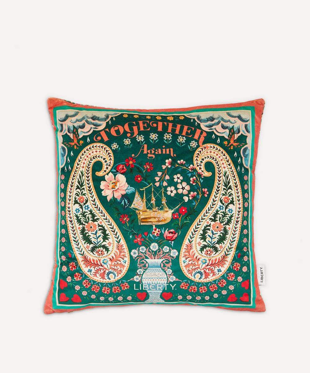 Liberty Together Again Square Velvet Cushion In Green