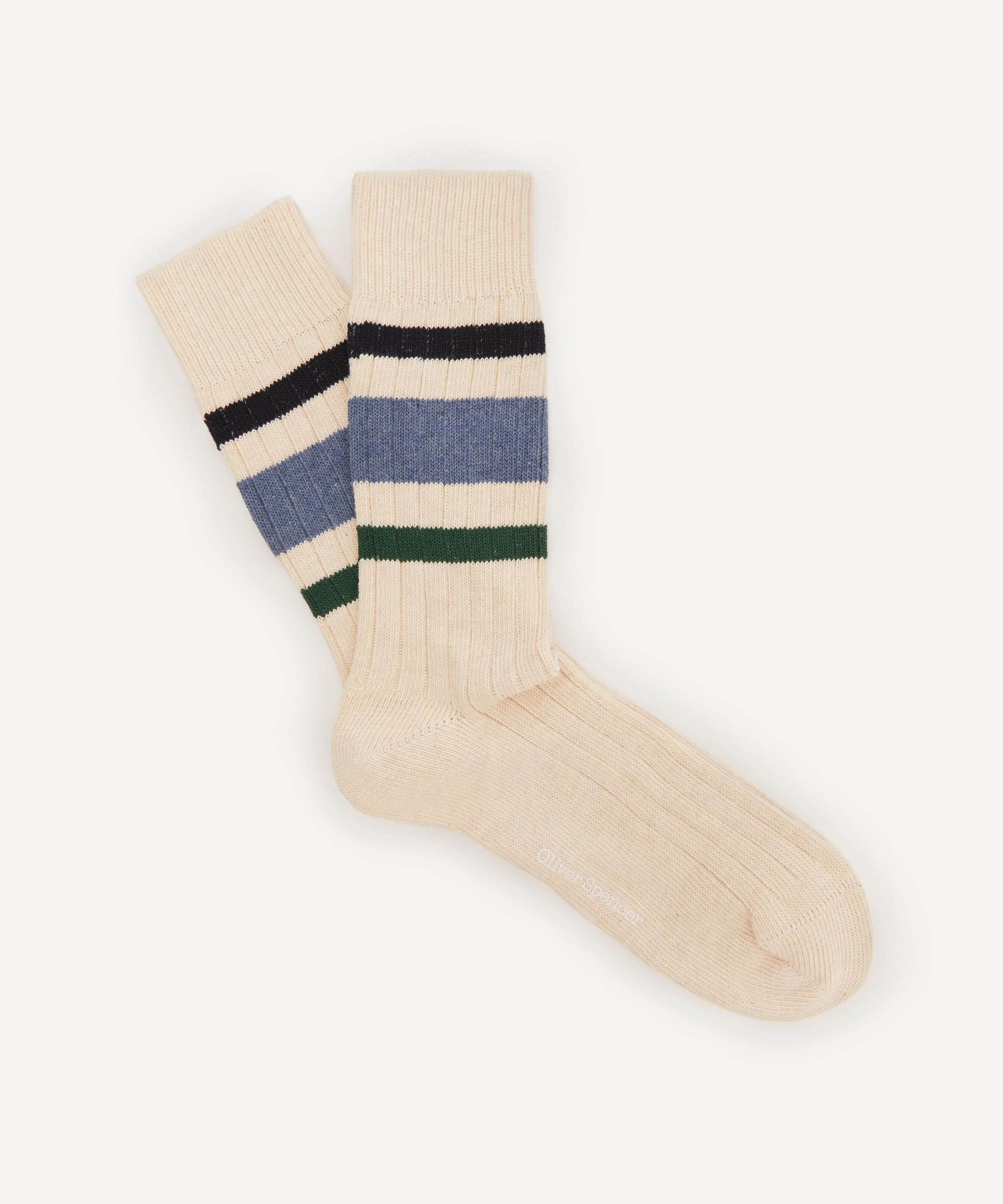 Oliver Spencer Mens Polperro Socks In Albion Cream/blue