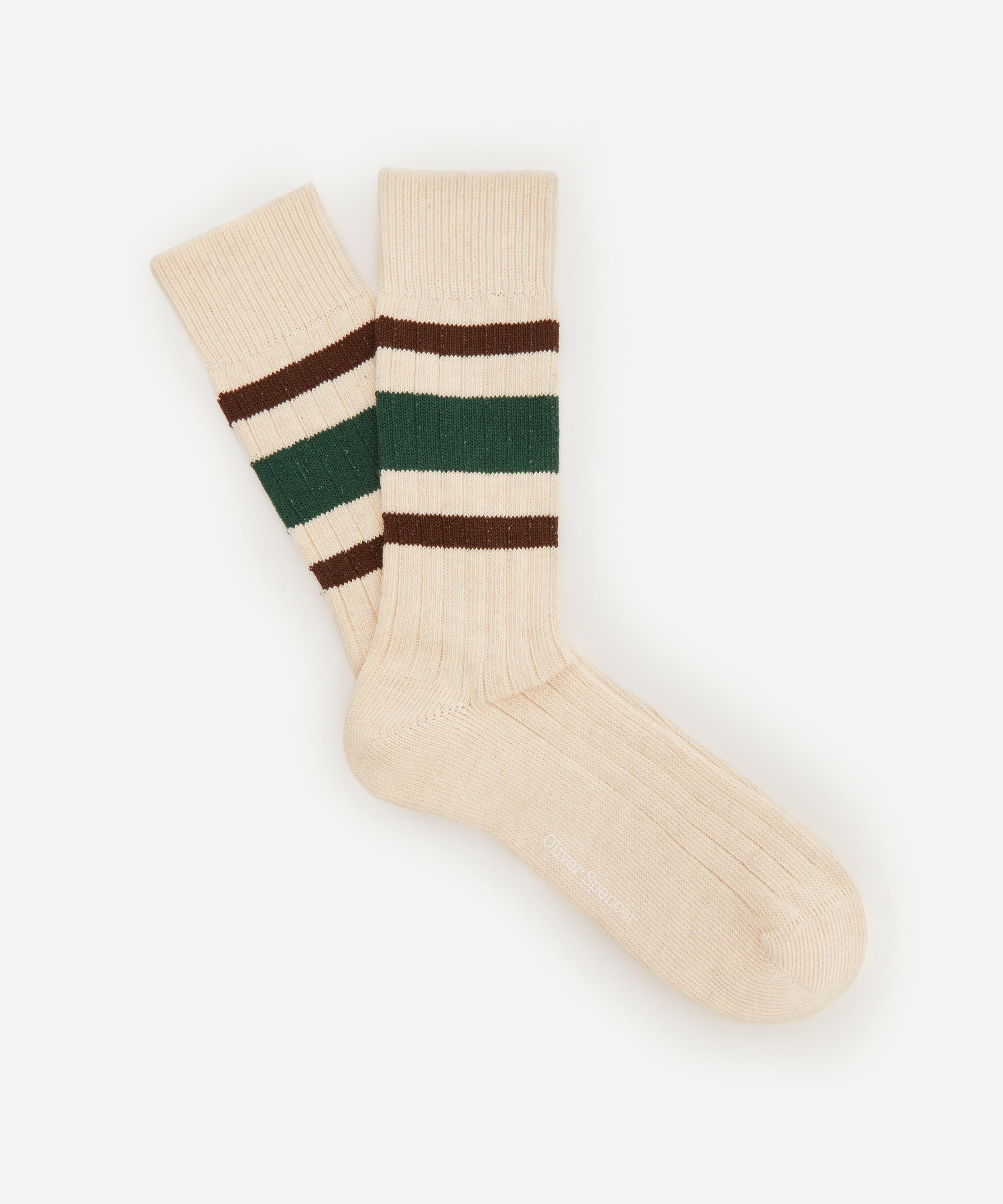 Oliver Spencer Mens Polperro Socks In Albion Cream/green