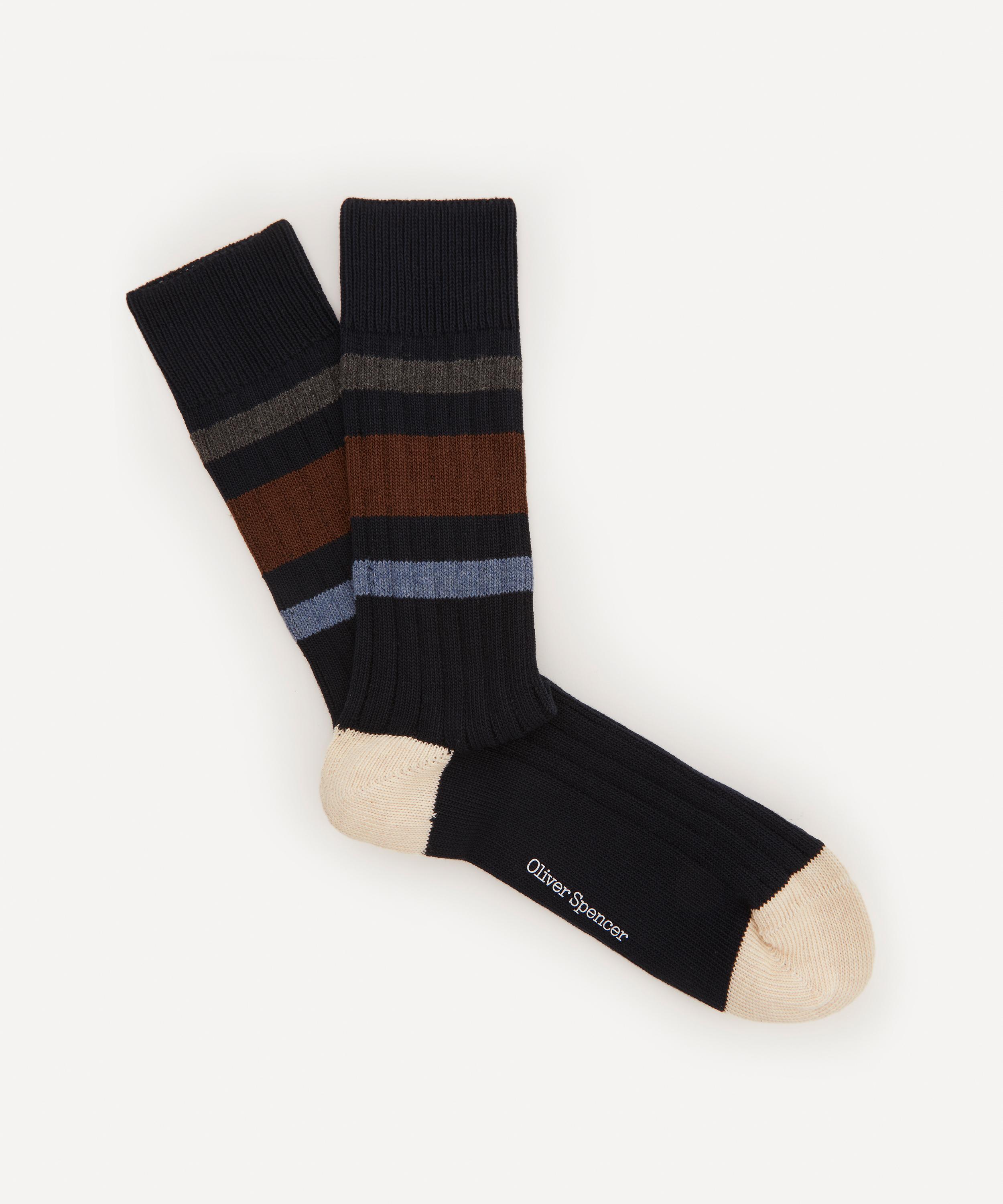Oliver Spencer Mens Polperro Socks In Albion Navy/brown