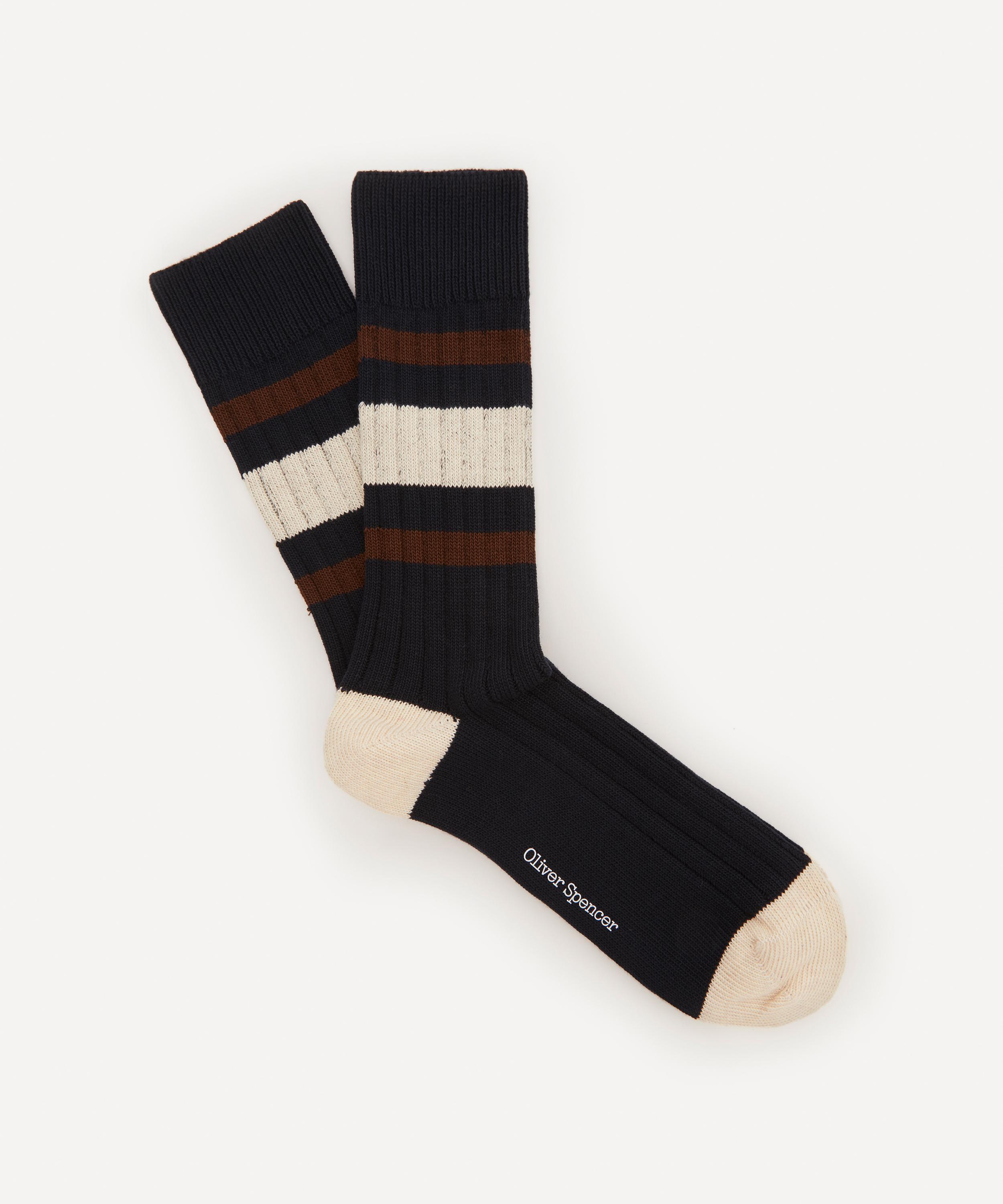 Oliver Spencer Mens Polperro Socks In Albion Navy/cream