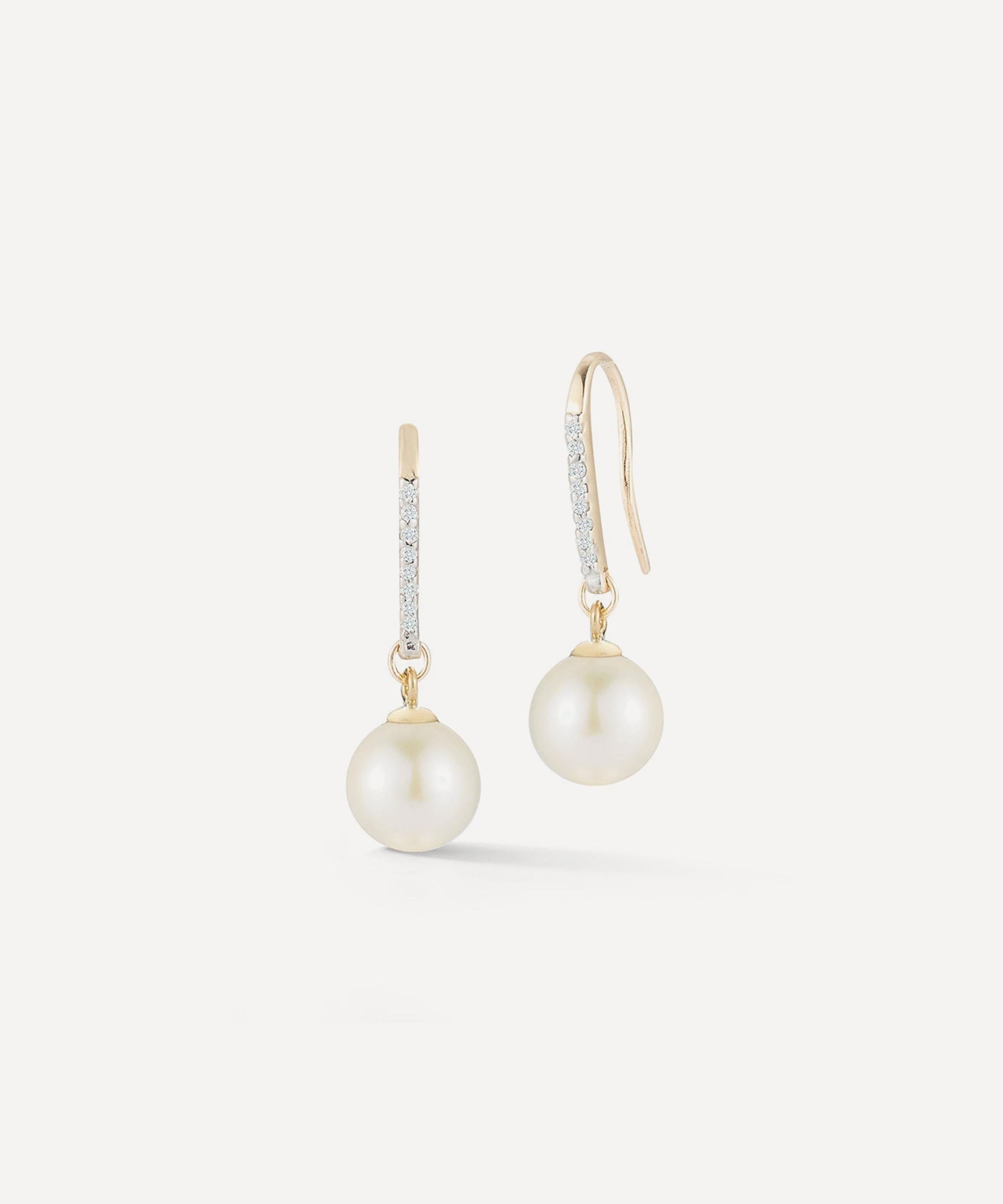 Mateo 14kt Yellow Gold Single Pearl Diamond Drop Earrings In Gold