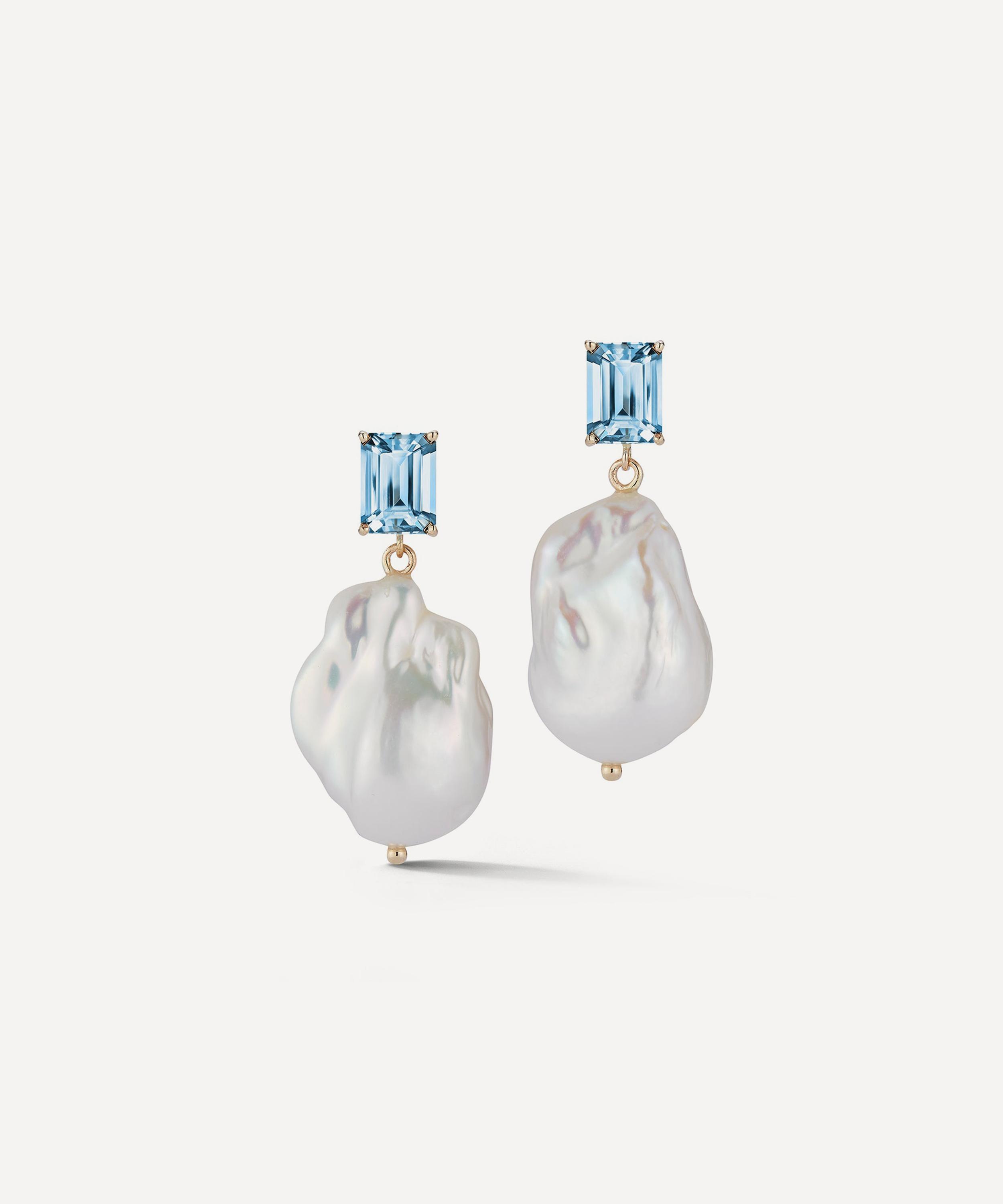 Mateo 14ct Gold Blue Topaz And Baroque Pearl Drop Earrings