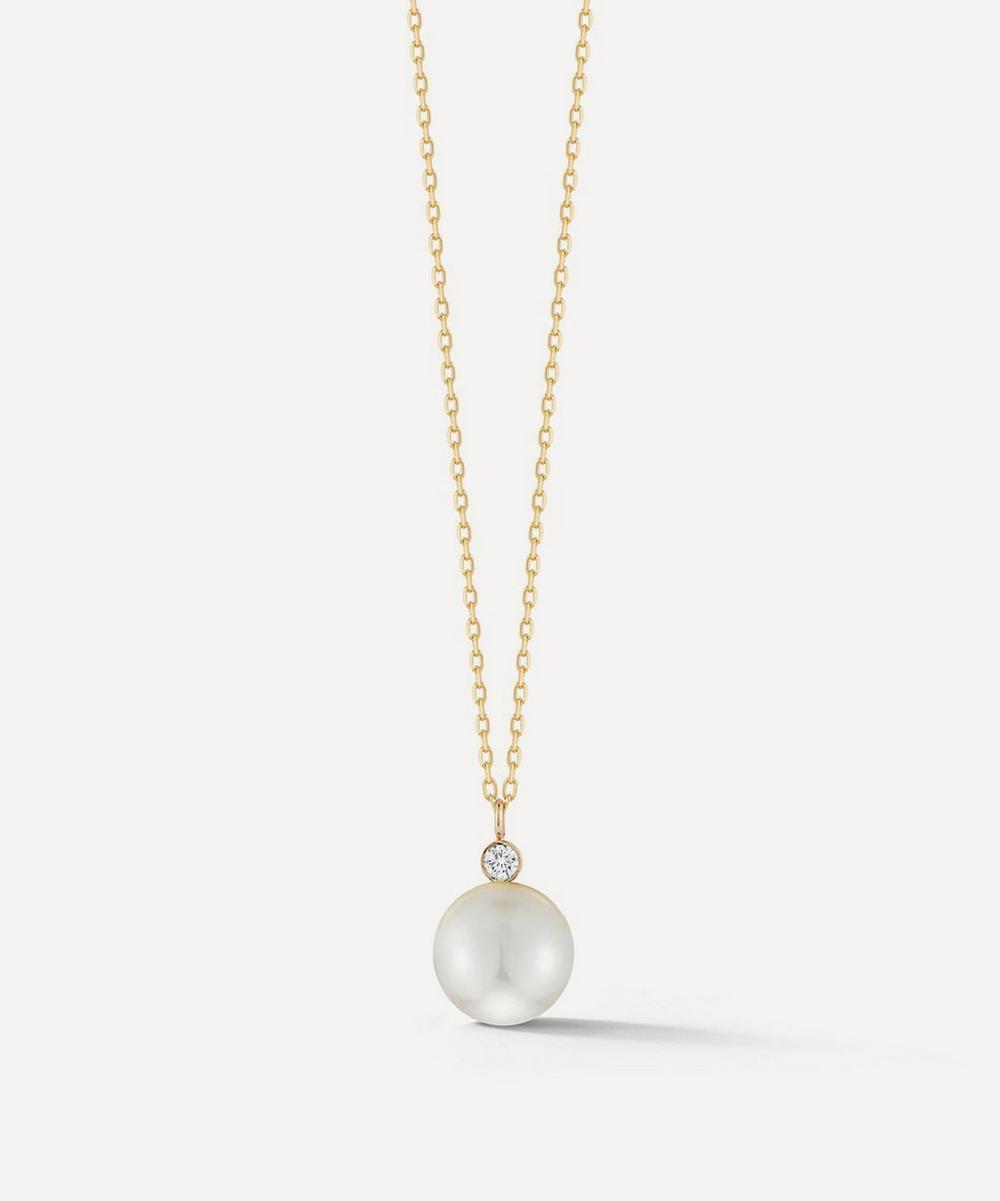MATEO 14CT GOLD PEARL AND DIAMOND DOT PENDANT NECKLACE