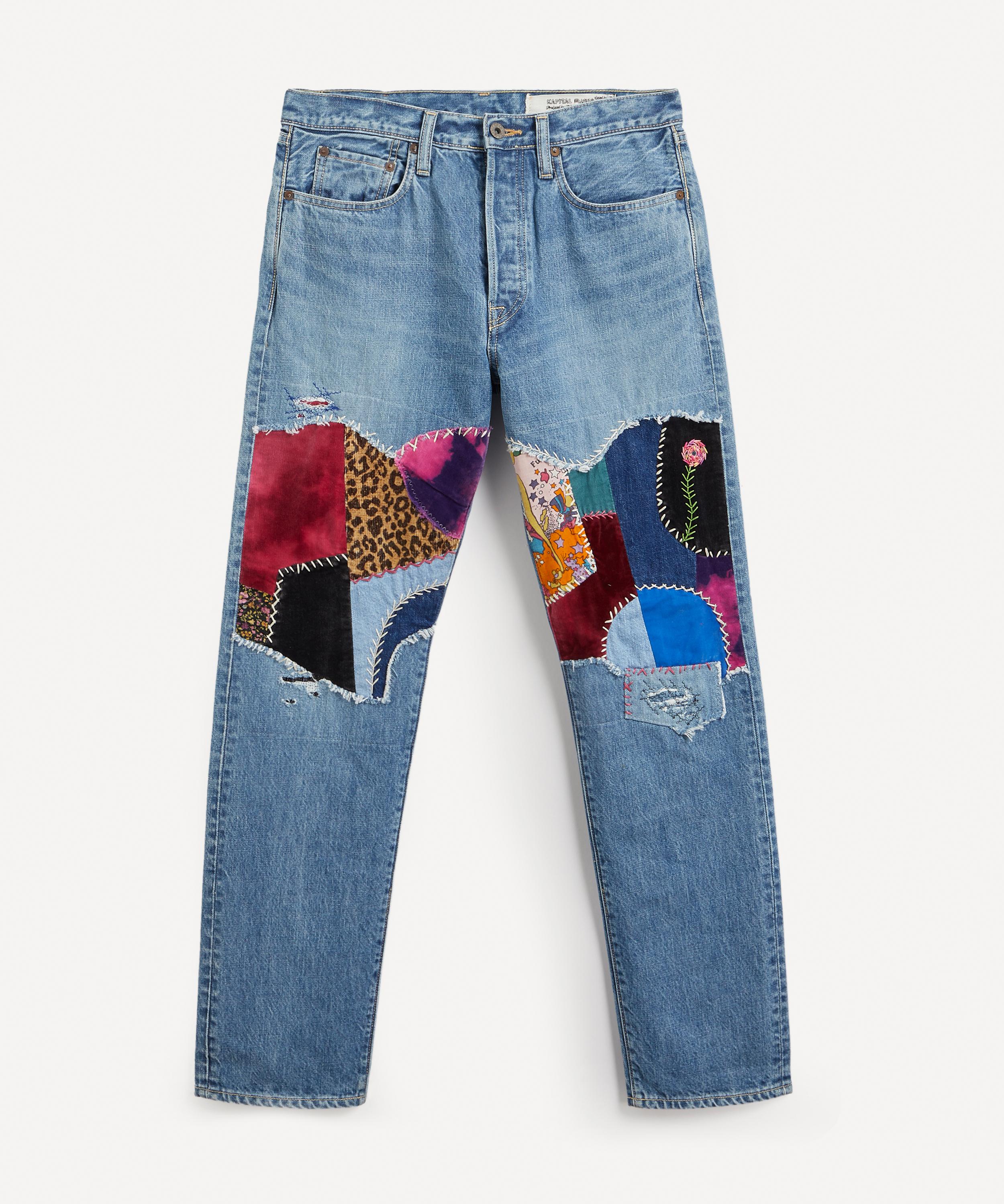 KAPITAL KAPITAL MENS MONKEY CISCO STRAIGHT-LEG PATCHWORK JEANS 