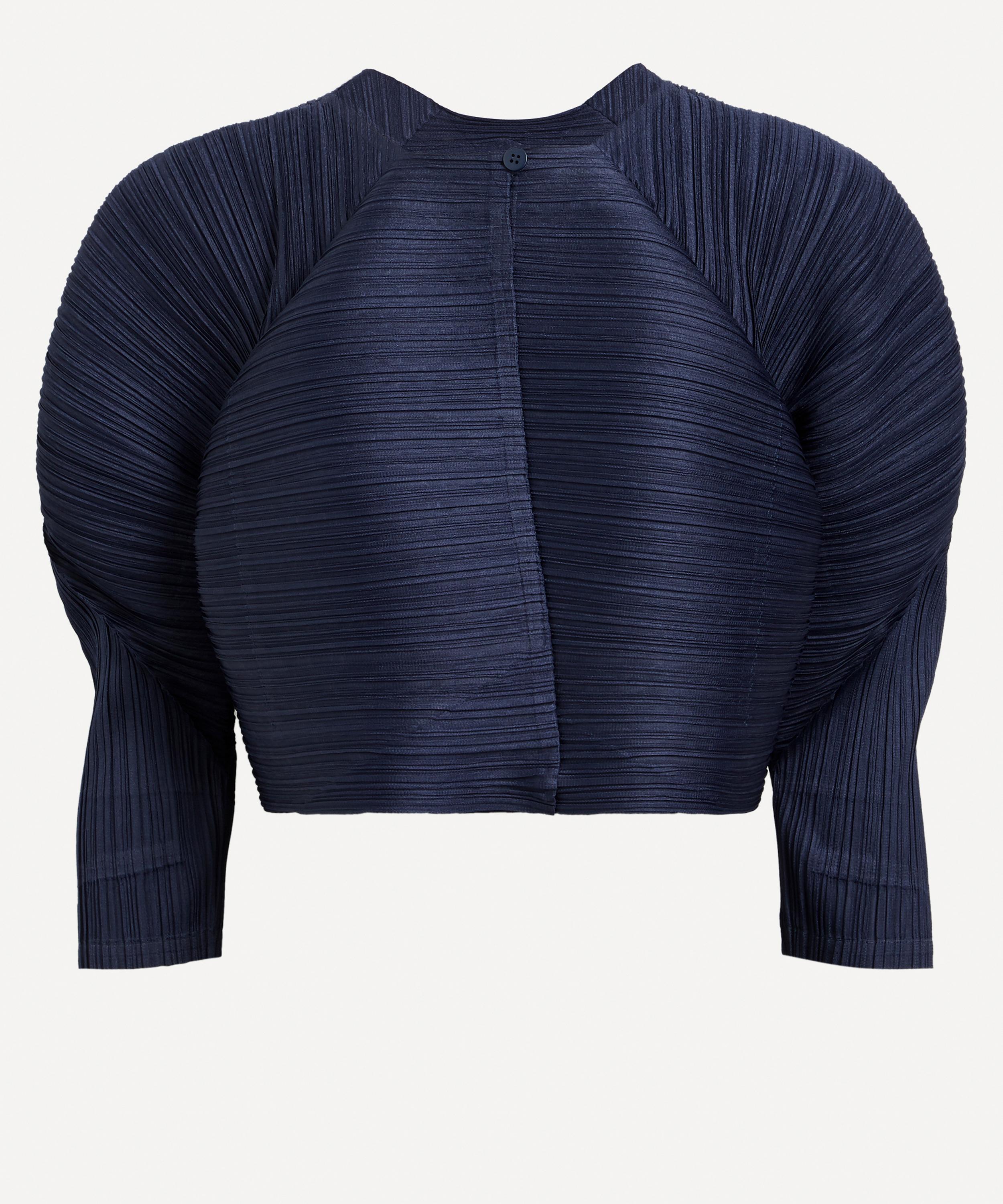 Issey Miyake Hug Cropped Pleated Cardigan In Dark Navy