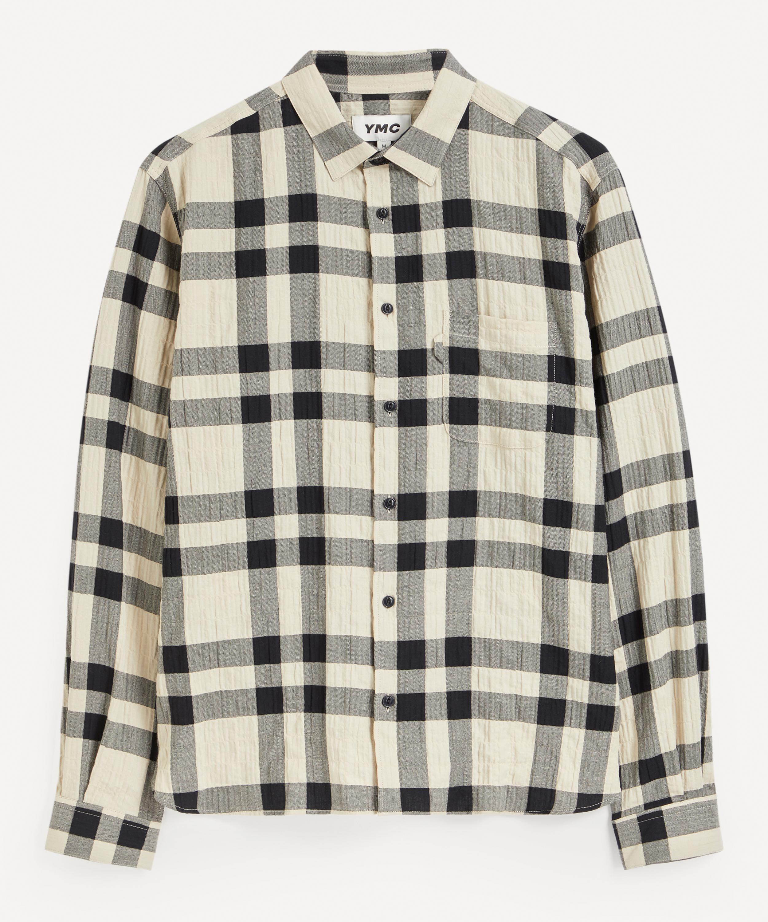 Ymc You Must Create Curtis Checked Crinkled Cotton-blend Shirt In Black Stone
