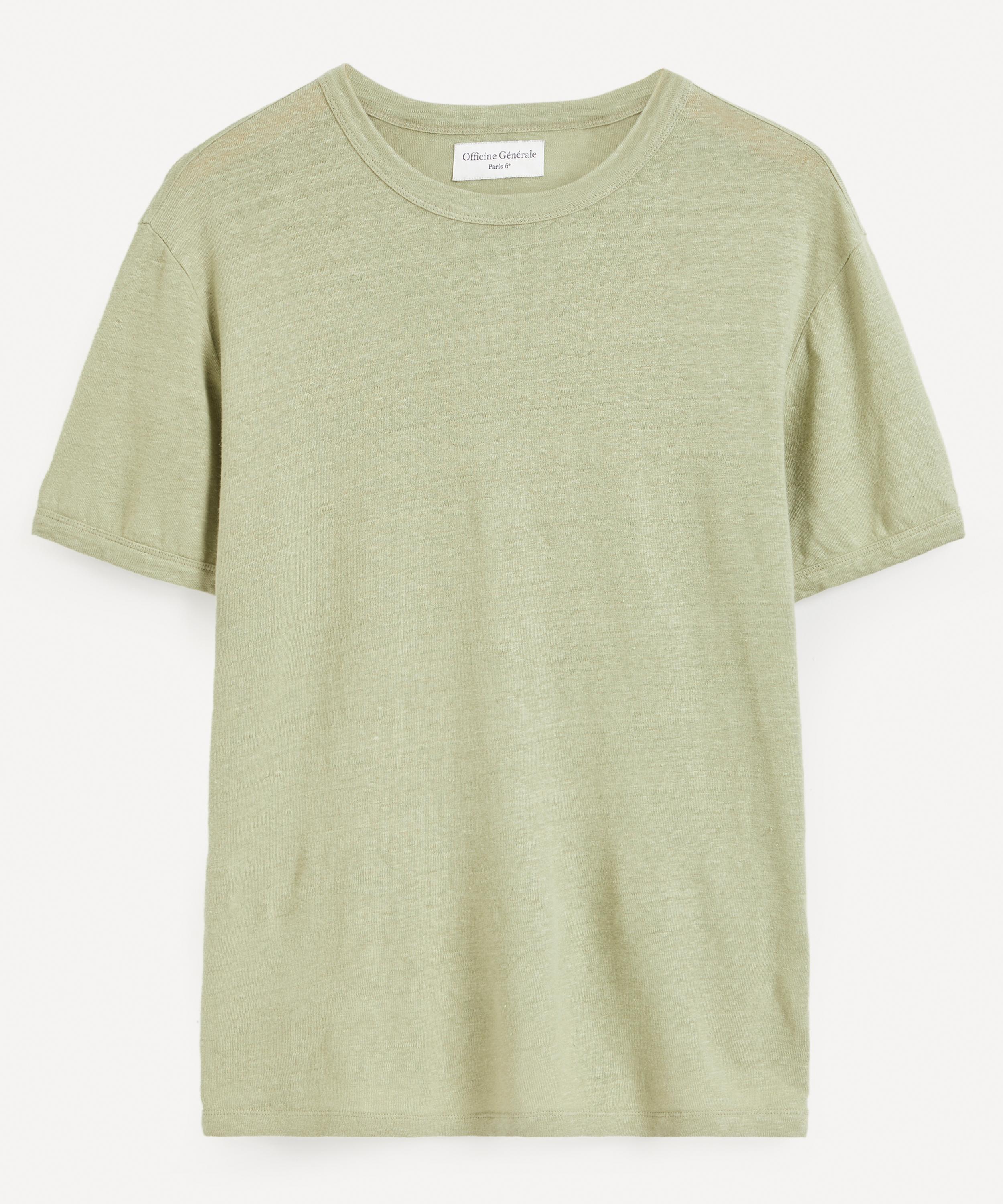 Officine Generale Linen-blend T-shirt In Green Tea