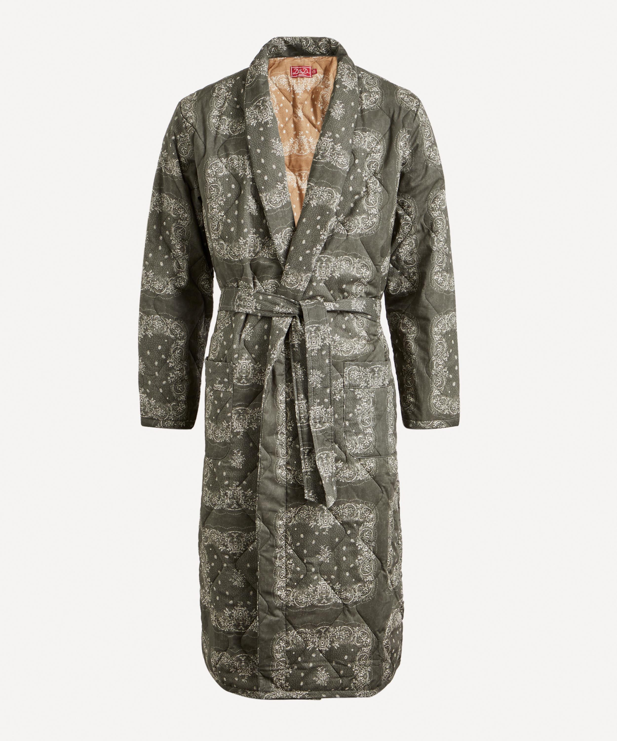 Desmond & Dempsey Quilted Bandana-print Cotton Dressing Gown In Oat /cactus