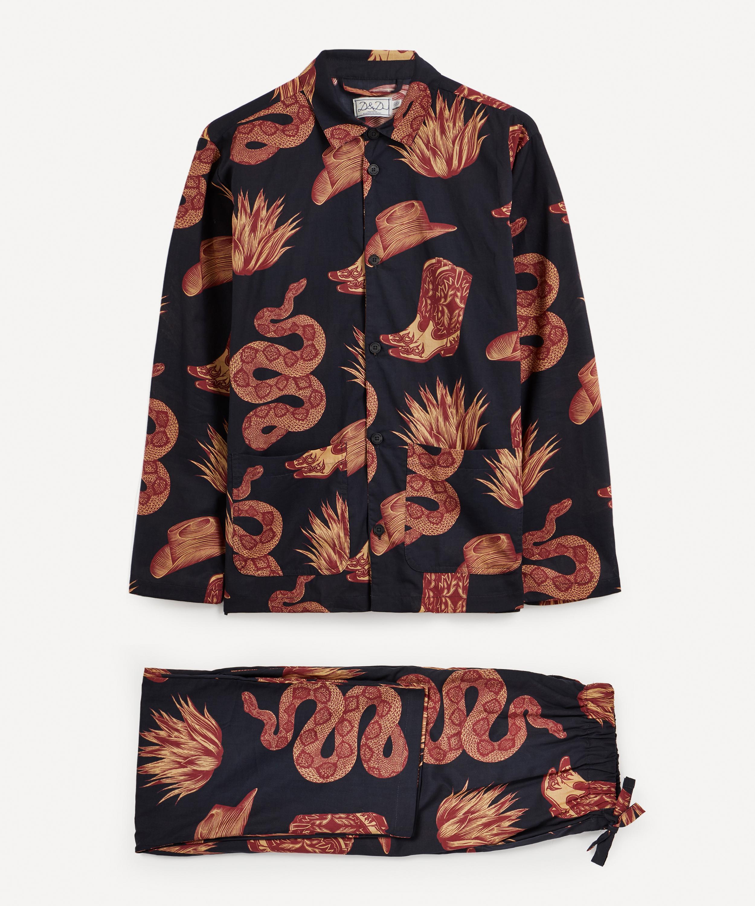 Desmond & Dempsey Wild Icons Cotton Pyjama Set In Navy / Sunset