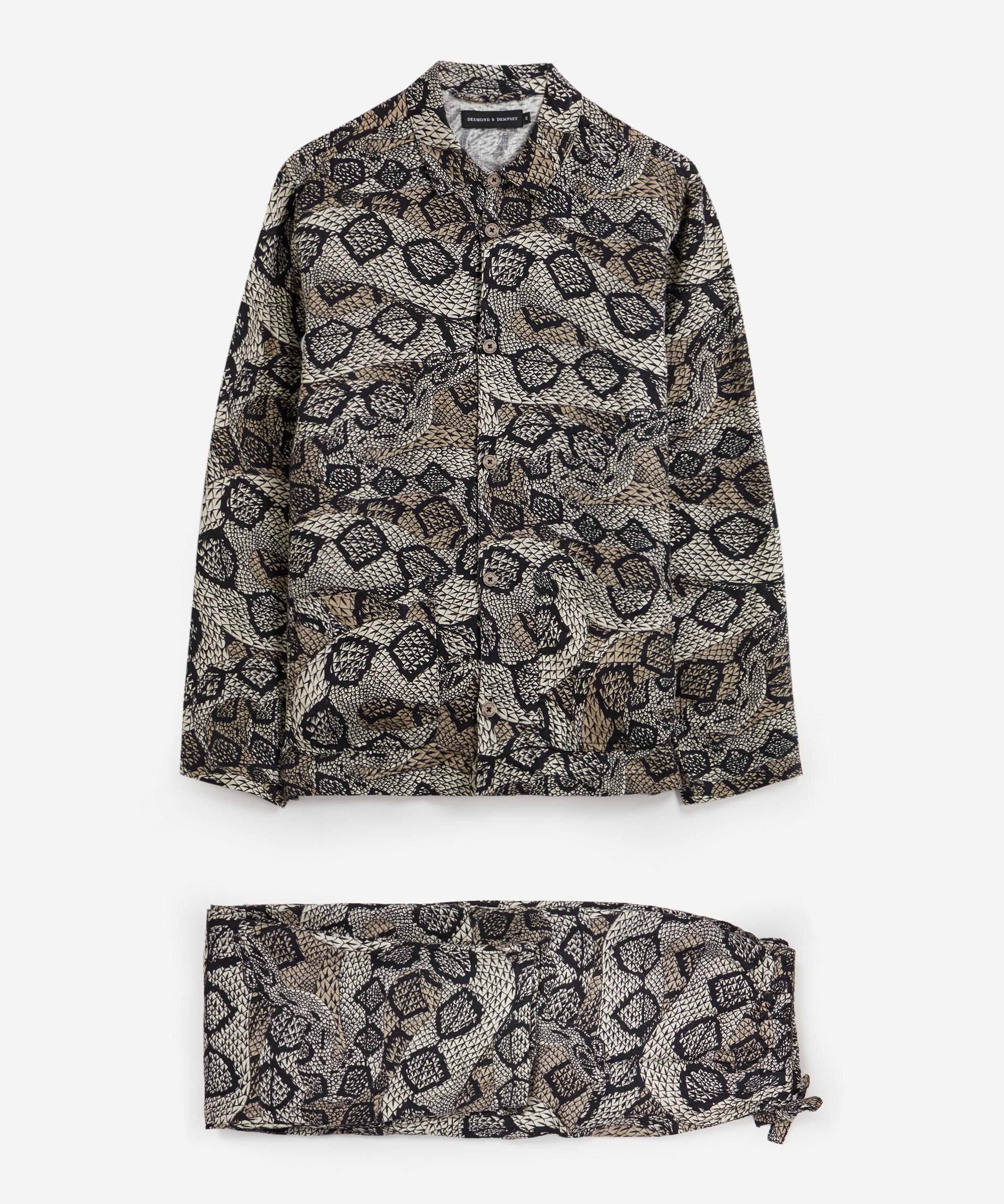 Desmond & Dempsey Crotalus Linen Pyjama Set In Ecru / Black