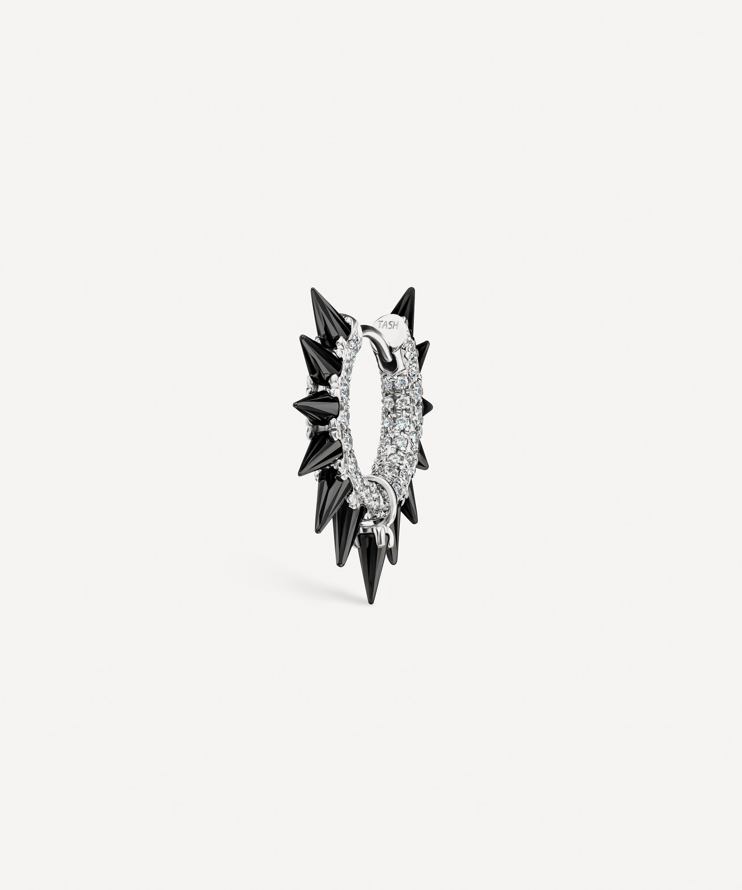 Maria Tash 18ct White Gold Black Moissanite Mohawk And Diamond 8mm Hoop Earring