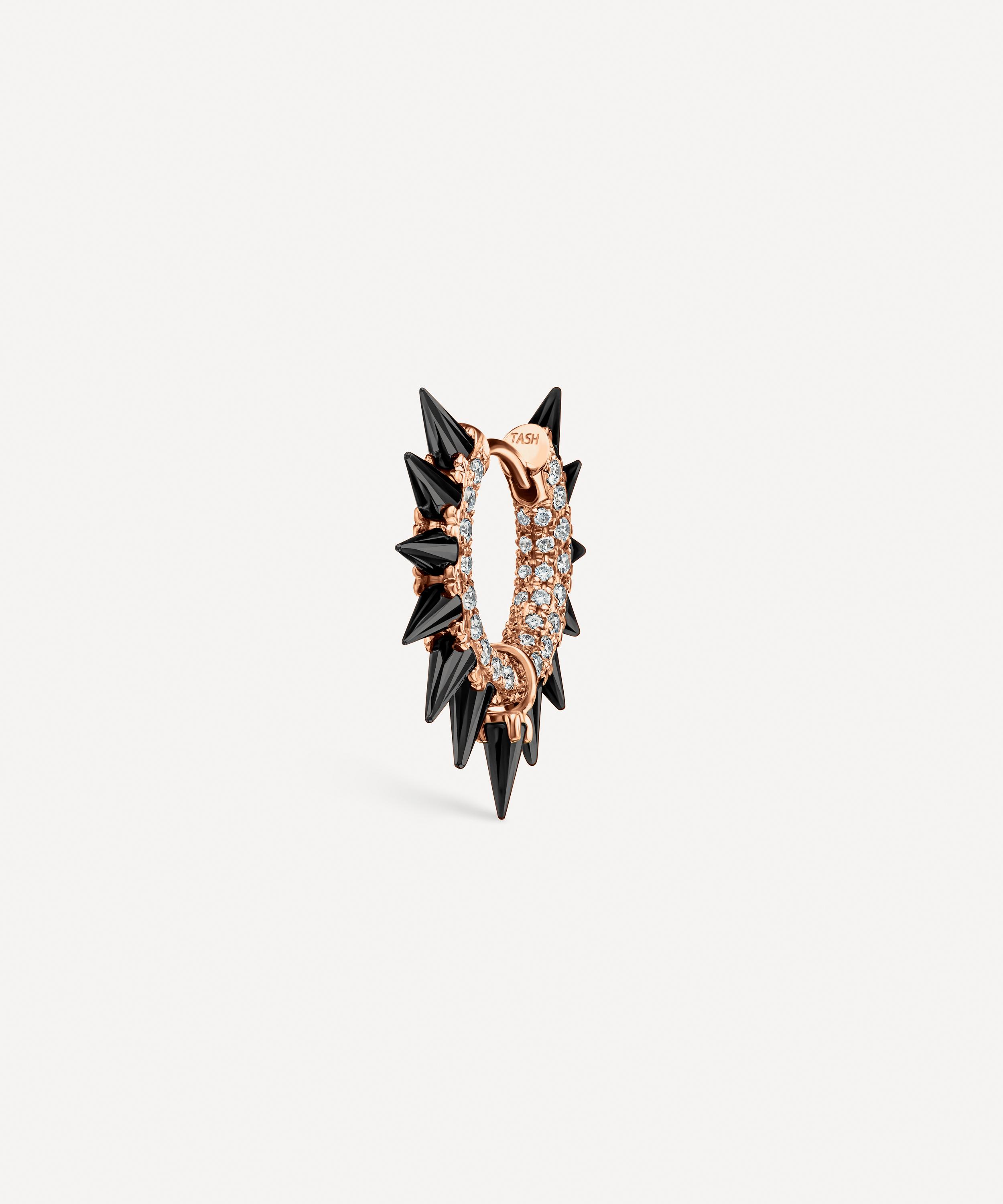 Maria Tash 18ct Rose Gold Black Moissanite Mohawk And Diamond 8mm Hoop Earring