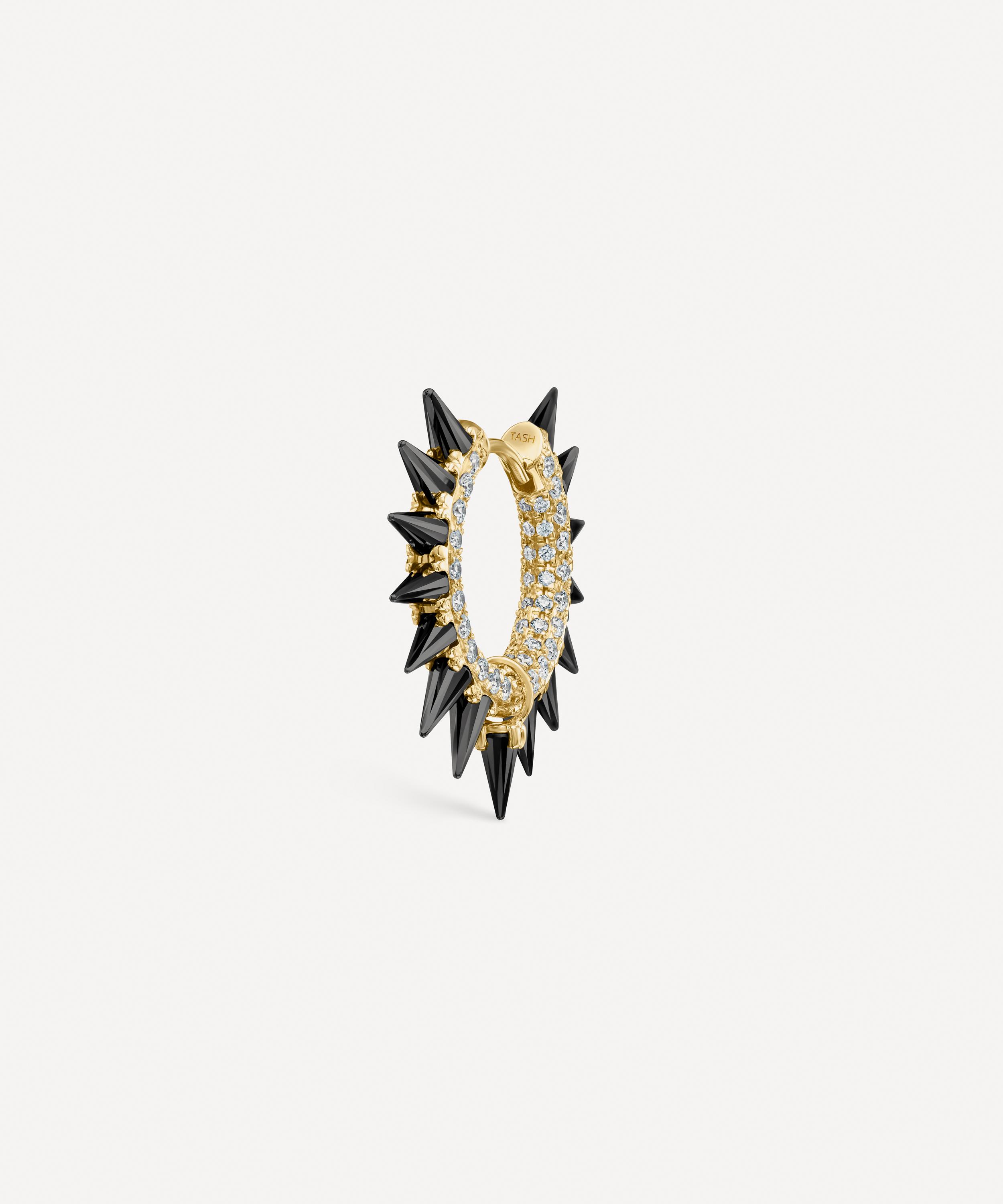 Maria Tash 18ct Gold Black Moissanite Mohawk And Diamond 9.5mm Hoop Earring