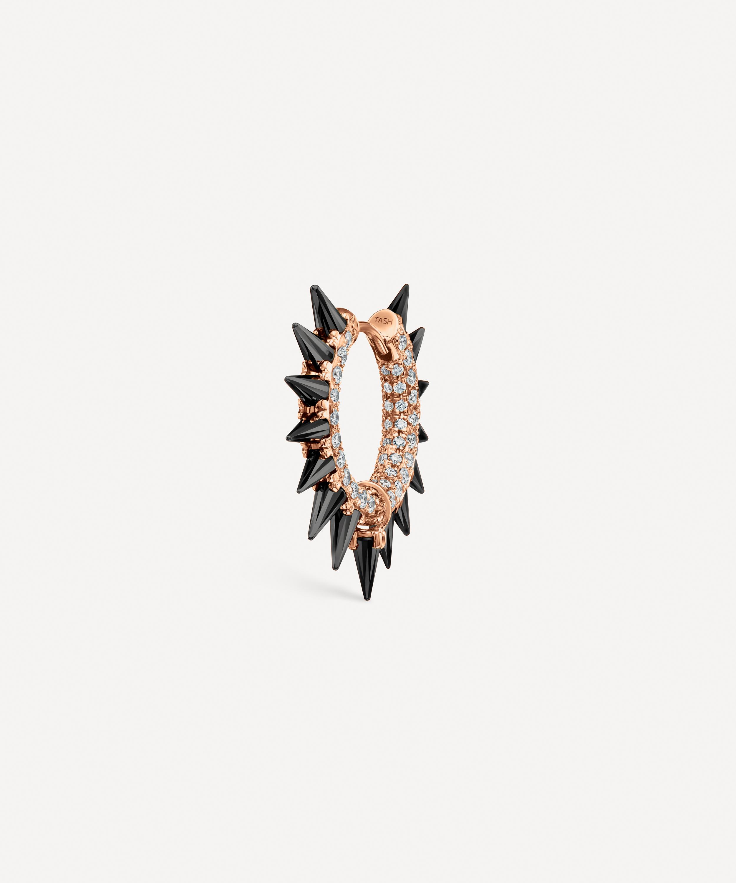 Maria Tash 18ct Rose Gold Black Moissanite Mohawk And Diamond 9.5mm Hoop Earring