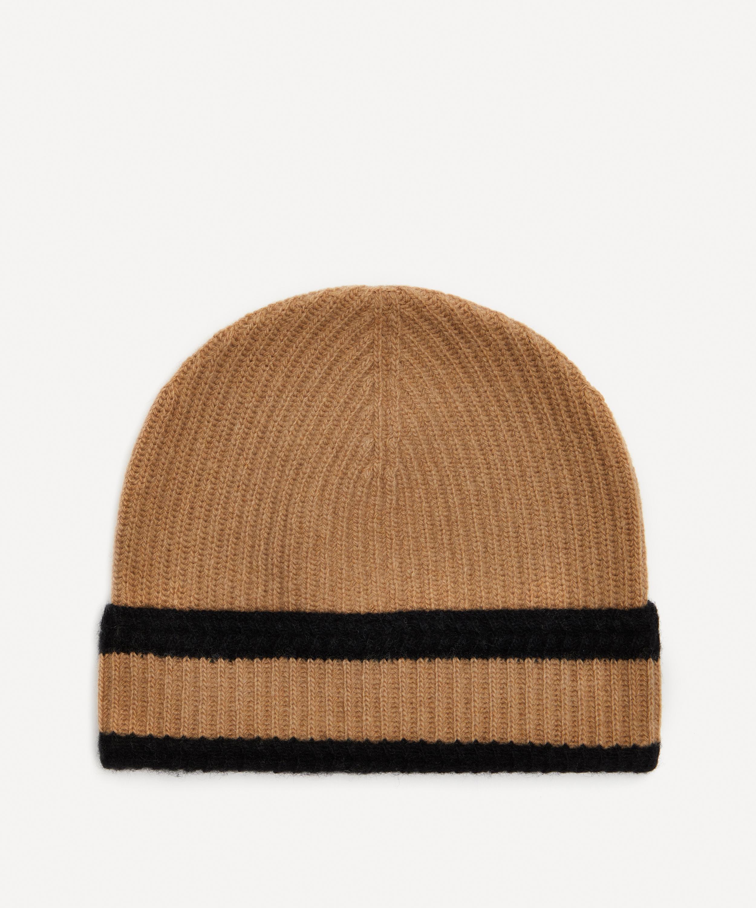 Johnstons Of Elgin Stripped Ribbed Wool And Recycled Cashmere-blend Beanie In Camel/black