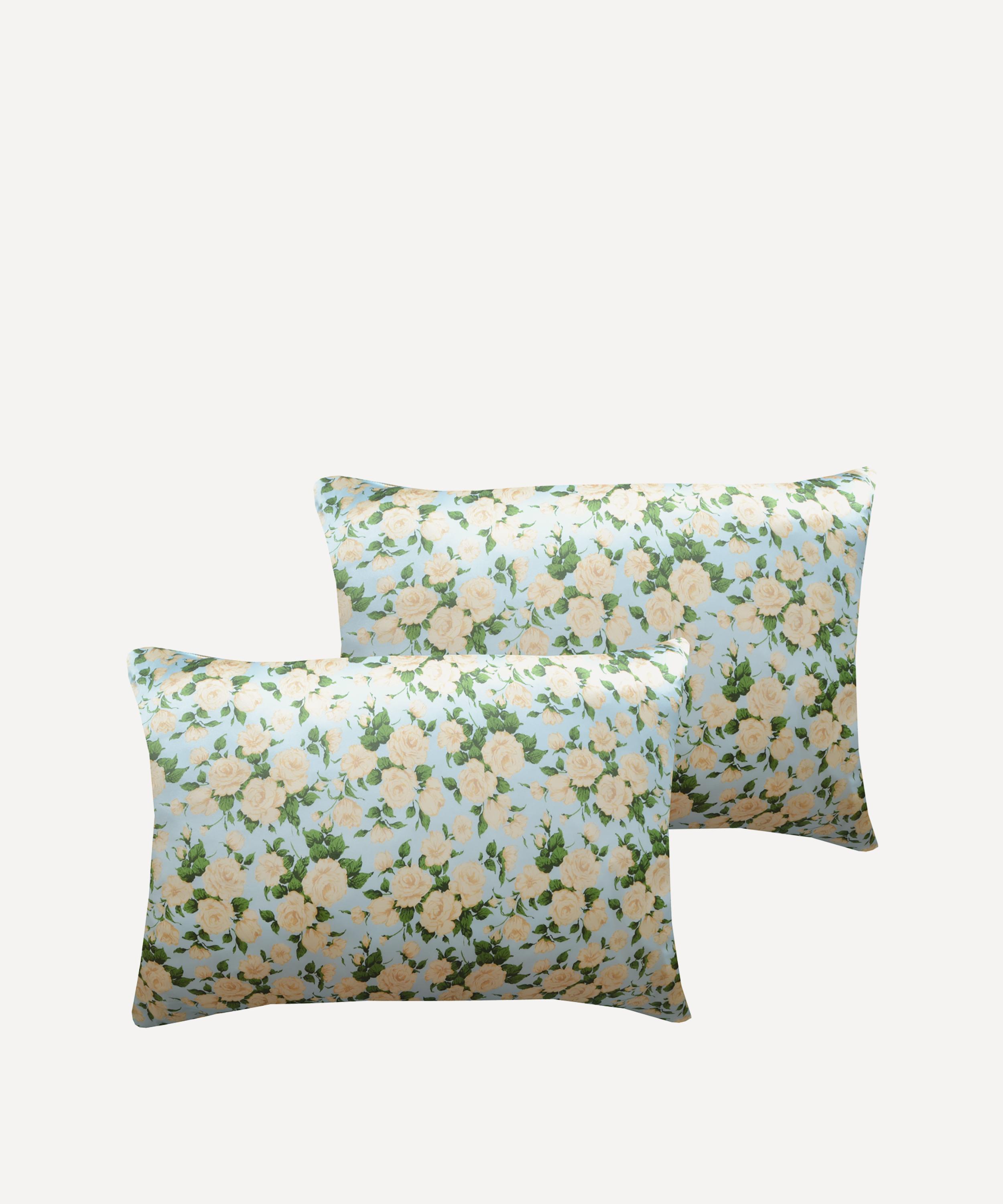 Coco & Wolf Carline Rose Silk Satin Pillowcases Set Of Two In Blue