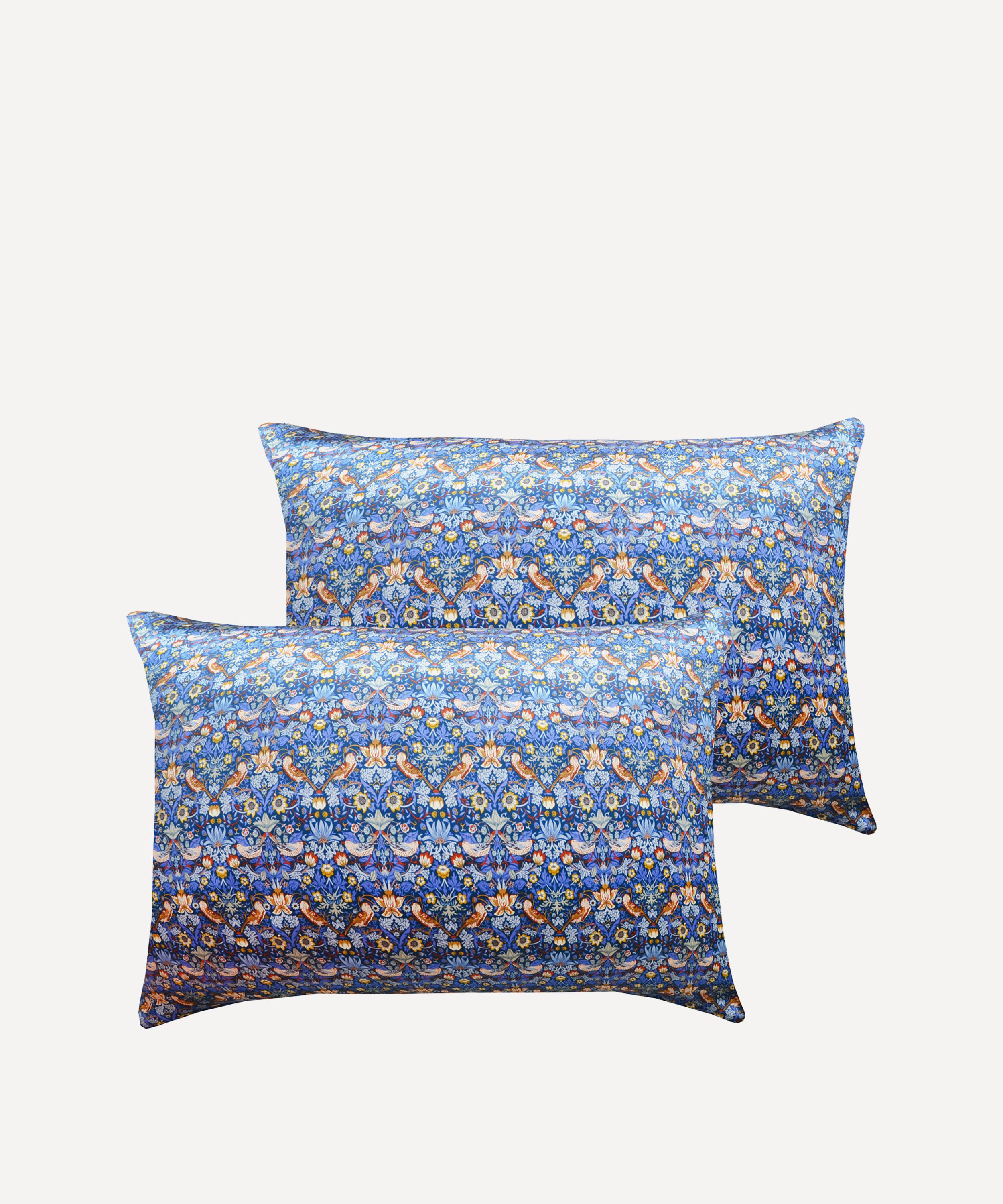 Coco & Wolf Strawberry Thief Cobalt Silk Satin Pillowcases Set Of Two In Blue