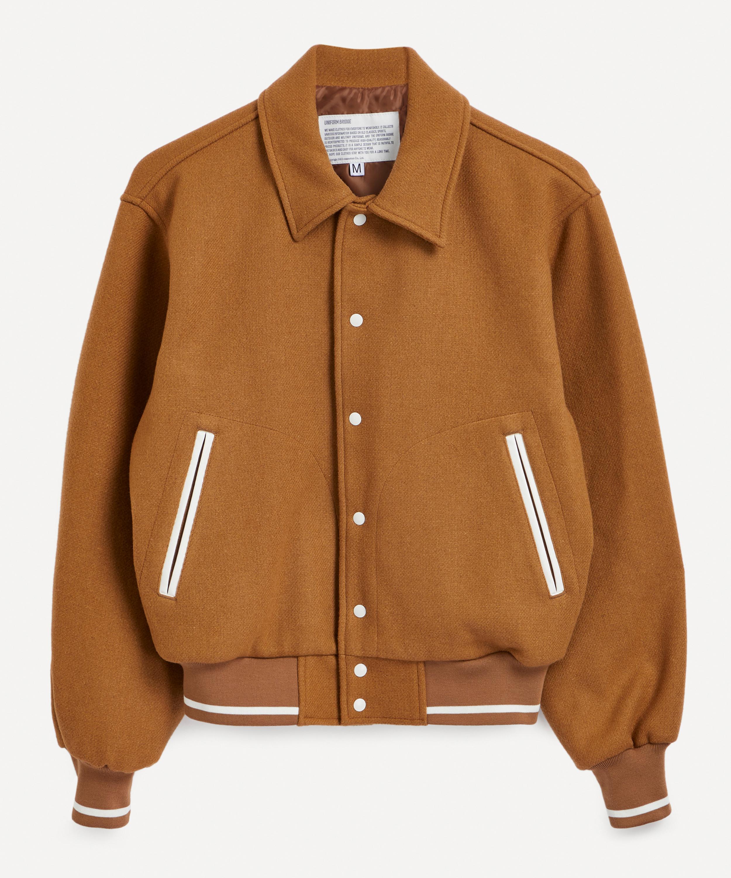 Uniform Bridge Mens Wool Varsity Blouson Jacket In Beige