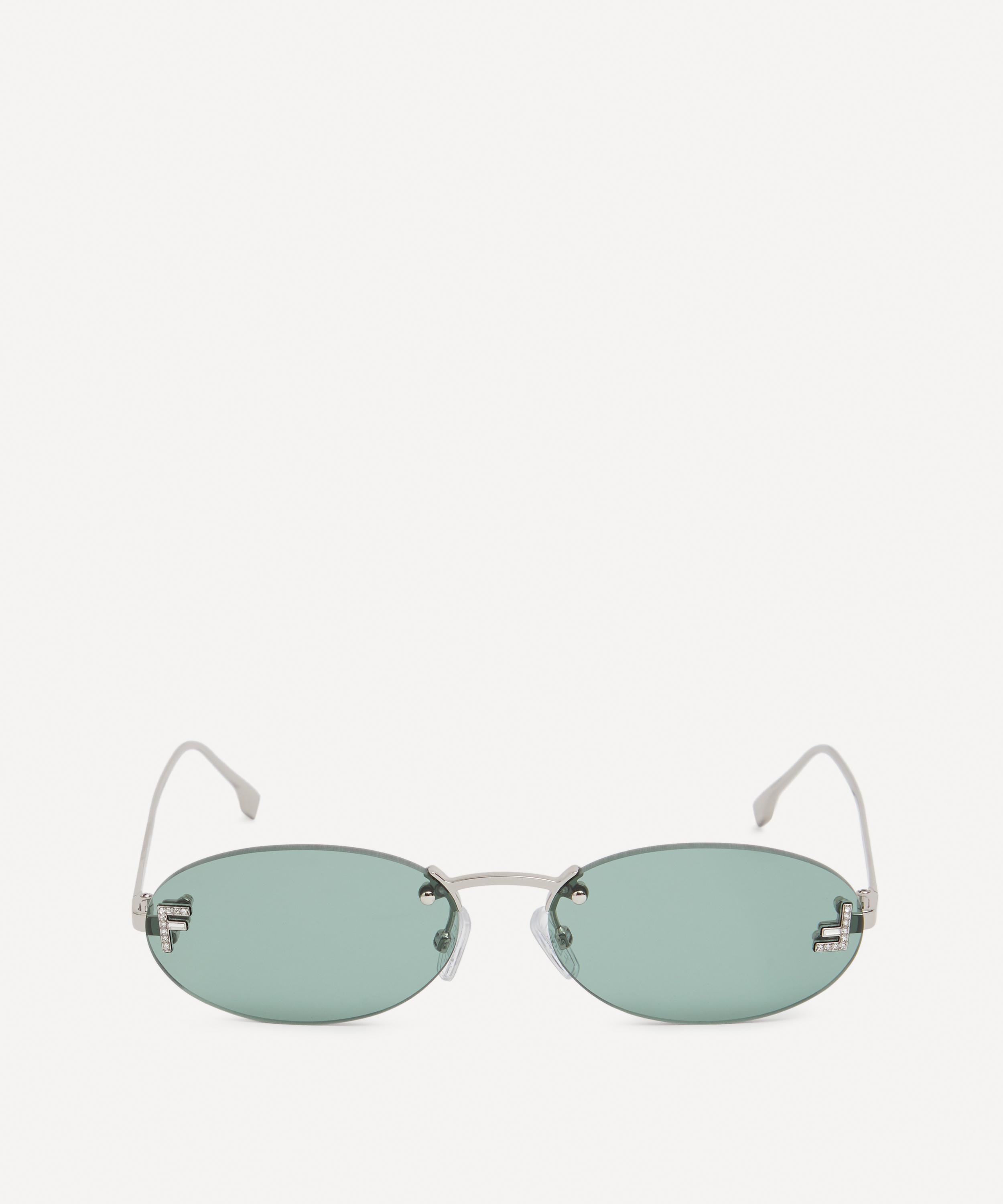 Fendi Oval-frame Crystal-embellished Silver-tone Sunglasses In Silver