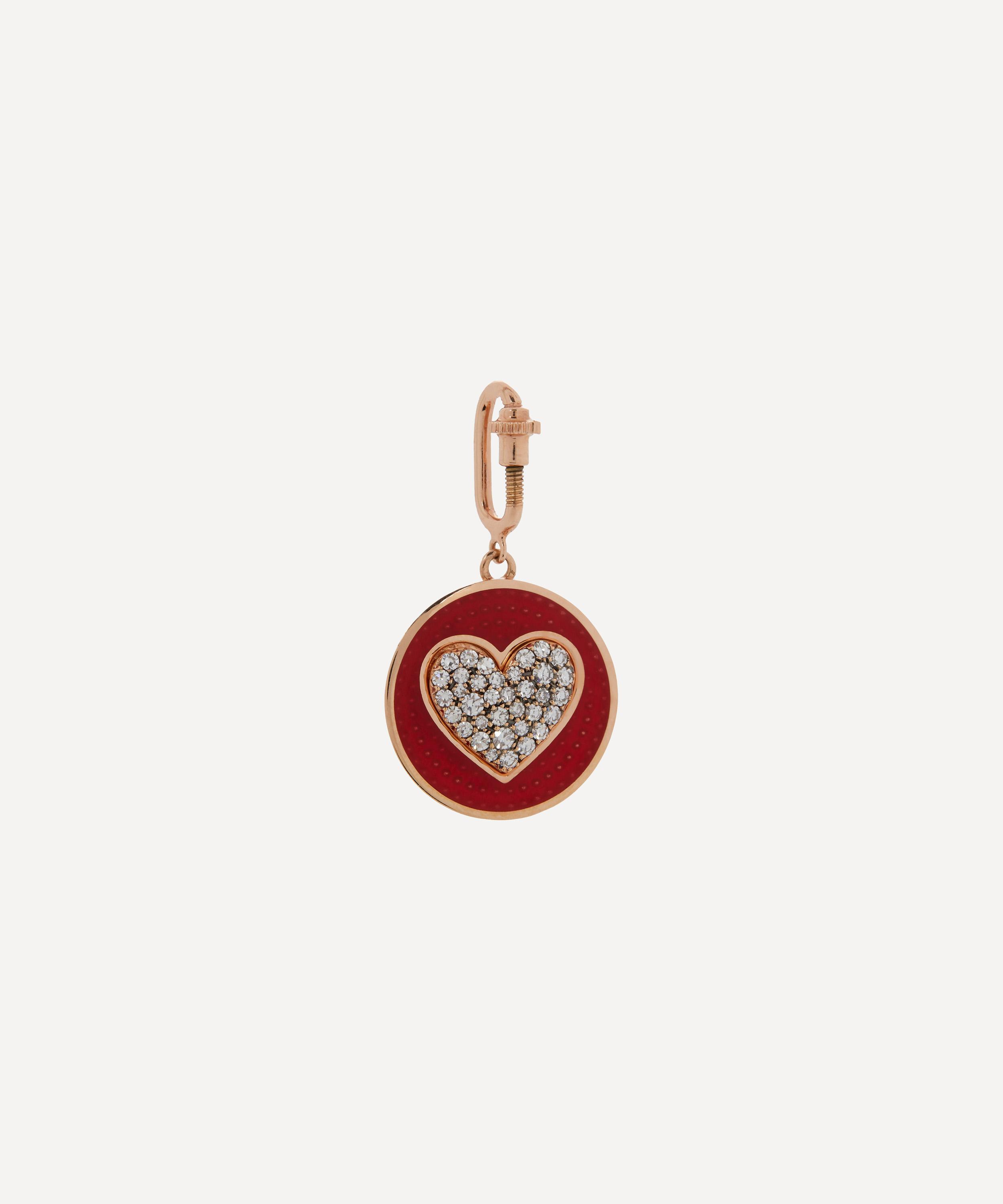 SELIM MOUZANNAR SELIM MOUZANNAR 18CT ROSE GOLD RUSTY RED HEART AND DIAMOND CHARM 