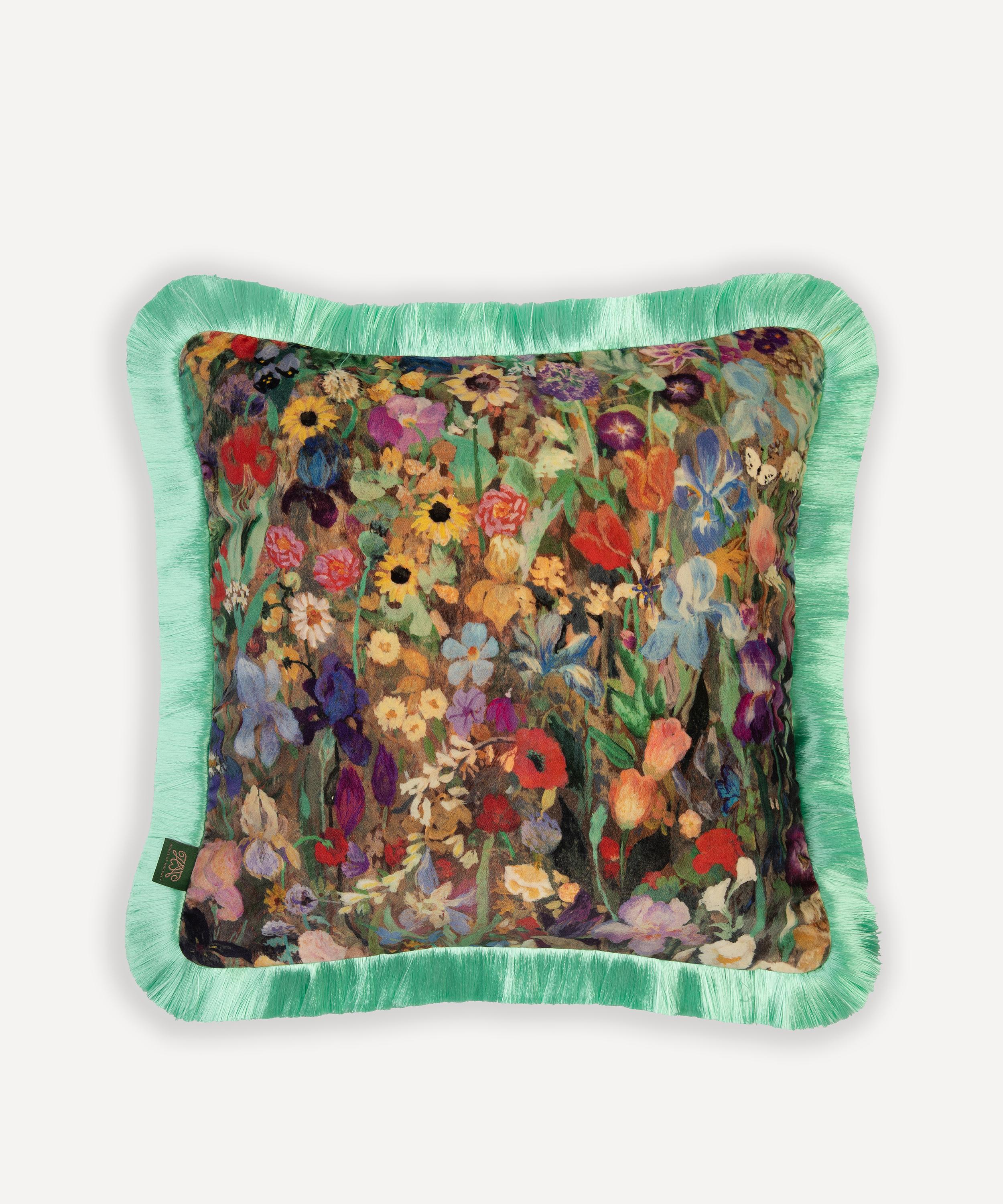 House Of Hackney Floribunda Medium Cotton Velvet Fringed Cushion