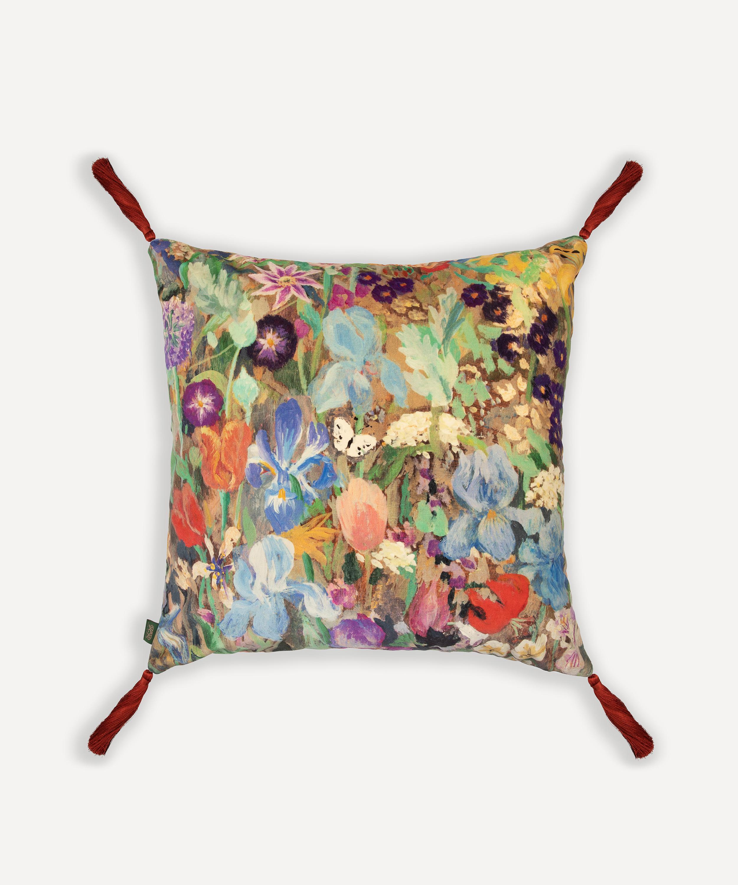 House Of Hackney Floribunda Magna Large Cotton Velvet Tassel Cushion