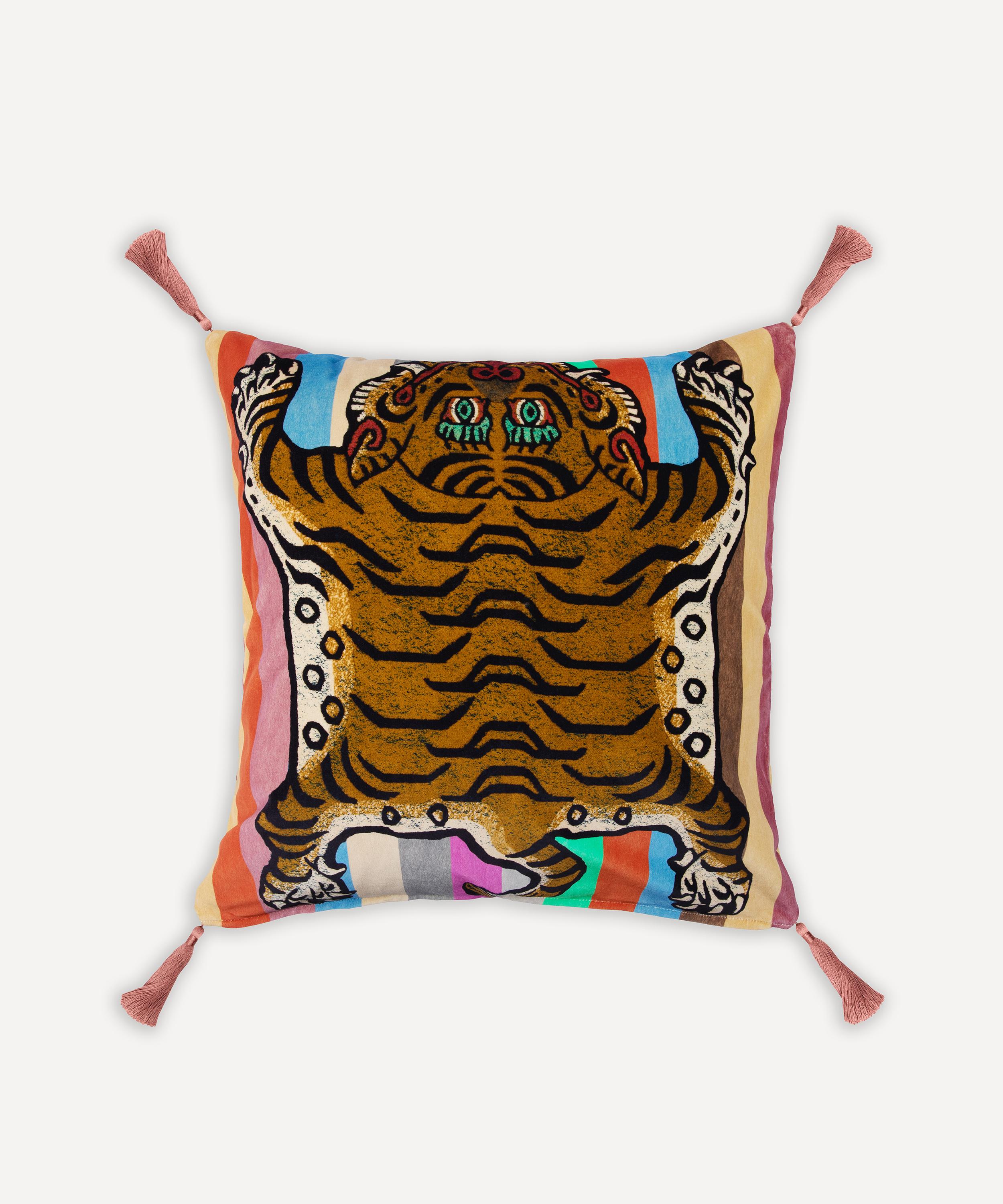 House Of Hackney Sabre Idris Large Stripe Cotton Velvet Tassel Cushion