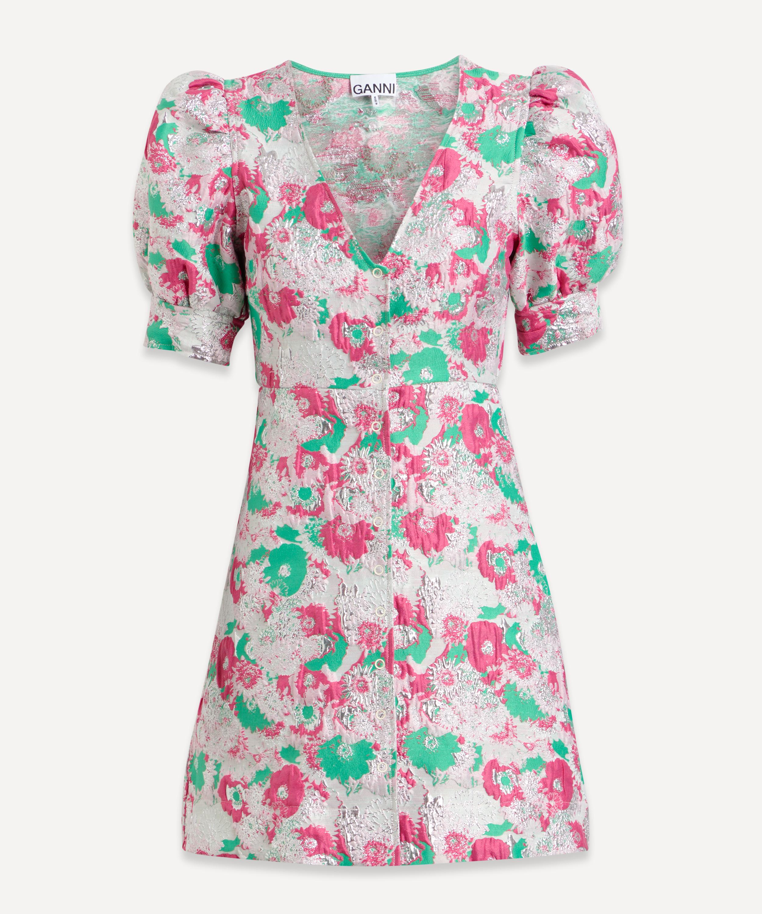 Ganni 3d Jacquard Button Down Mini Dress In Sugar Plum