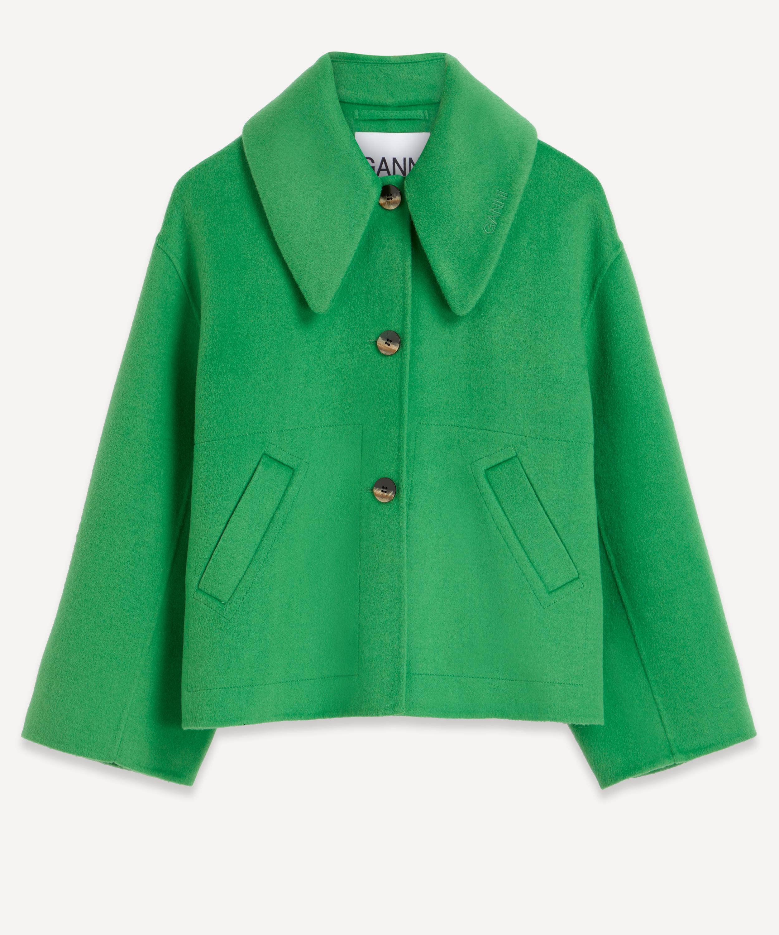 Ganni Oversized-collar Recycled Wool-blend Felt Jacket In Kelly Green