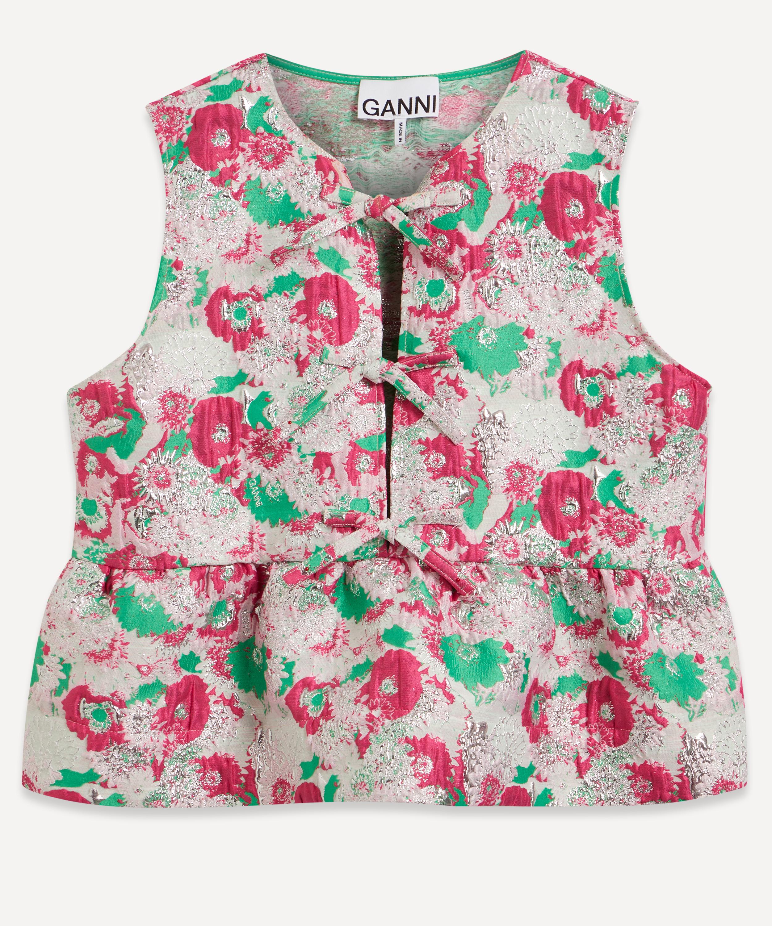 Ganni 3d Jacquard Ribbon Blouse In Multi