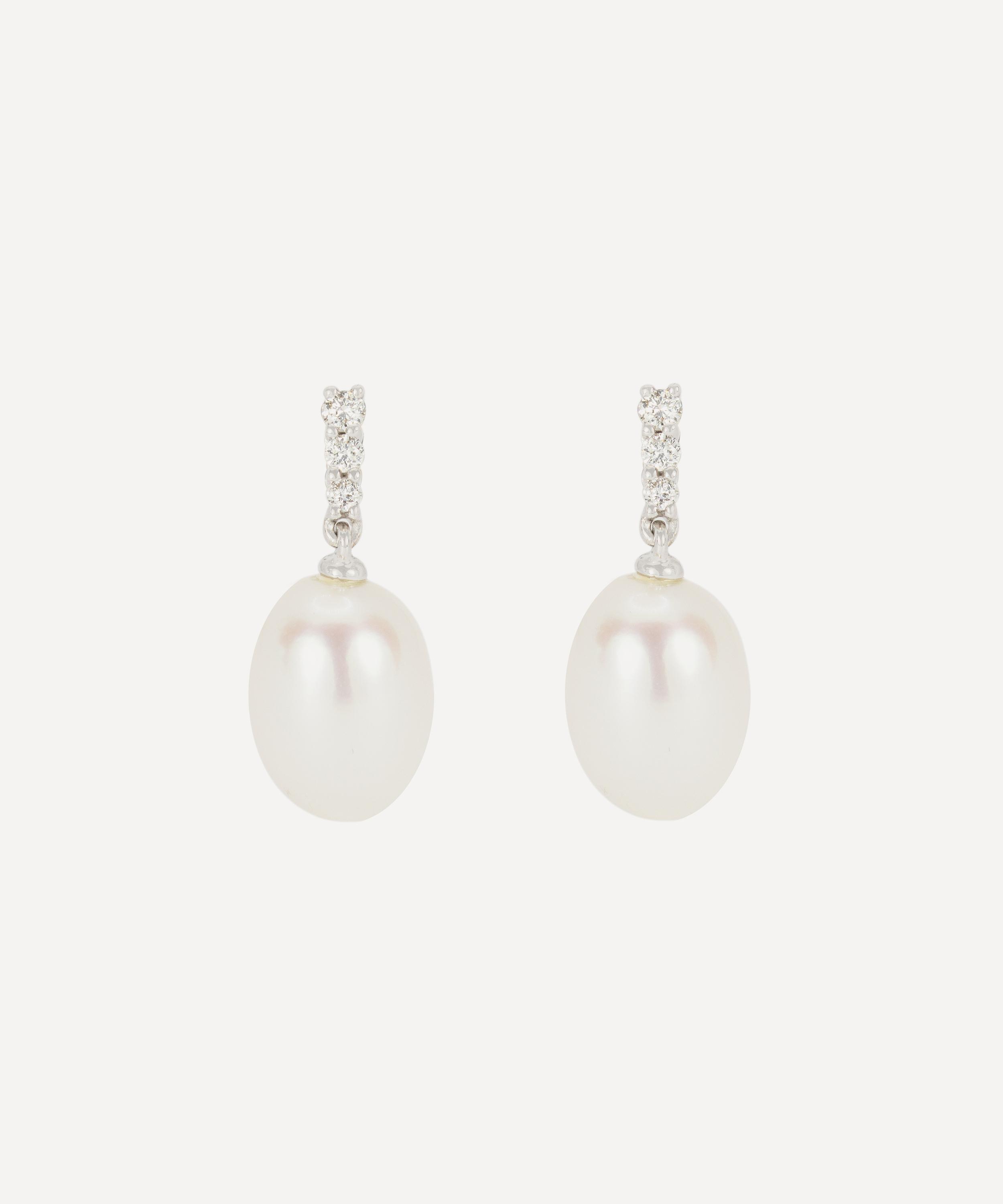 Kojis 18ct White Gold Pearl and Diamond Drop Earrings Luxury Christmas Gift / Present