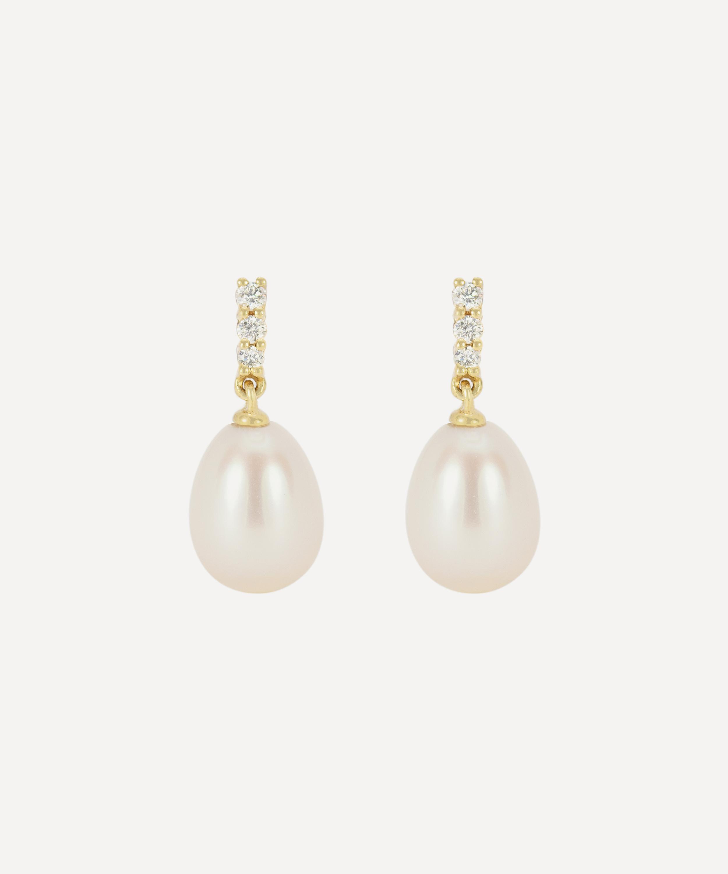Kojis 18ct Gold Pearl And Diamond Drop Earrings In Gold