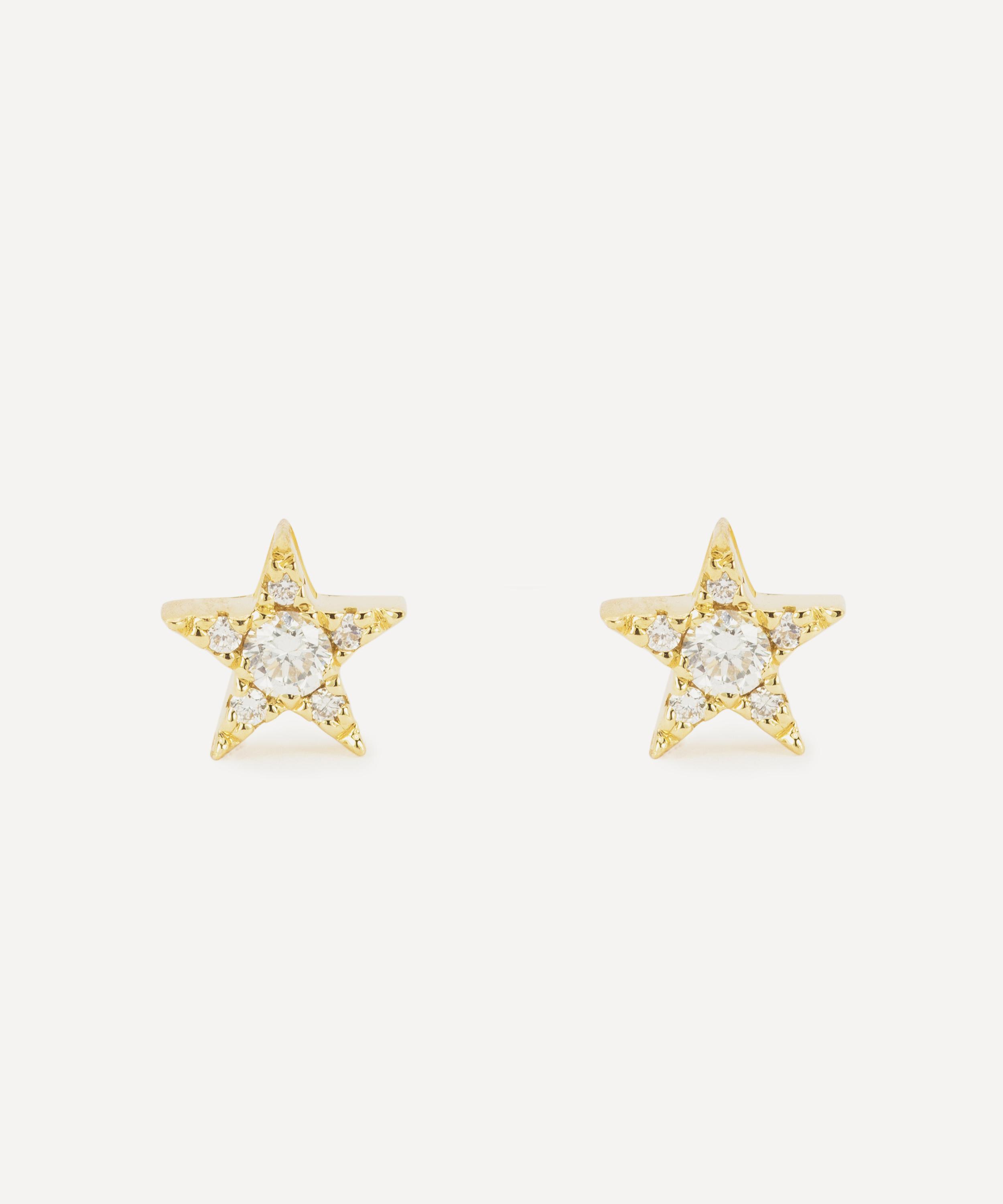 Kojis 18ct Gold Diamond Star Stud Earrings In Gold