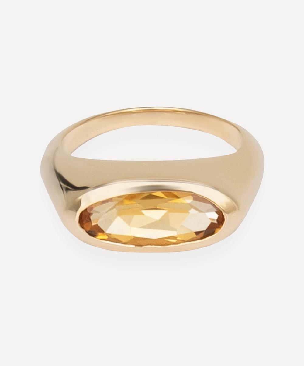 By Pariah 9ct Gold Orbit Citrine Pinky Ring In Light Yellow